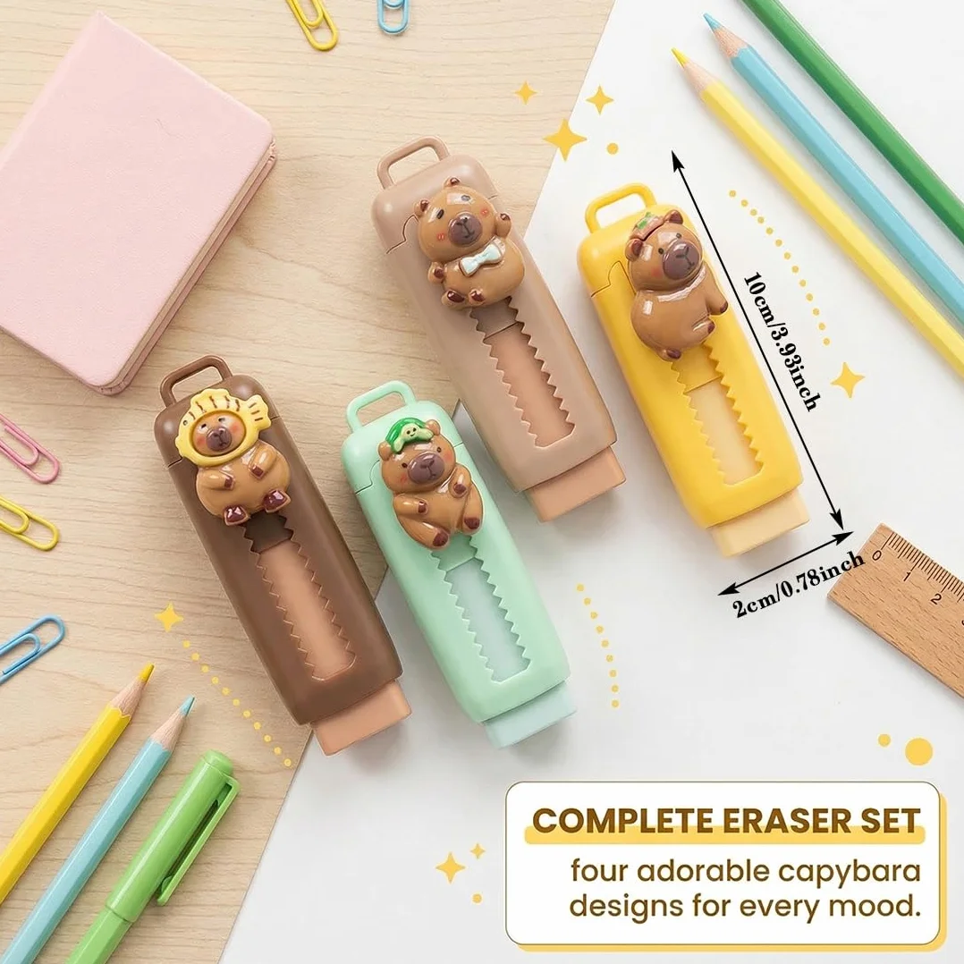 Gomme Da Cancellare Profumate Retrattili 4 Pezzi Design Carino Caffè Scuro Chiaro Giallo Verde 10Cm X 2Cm
