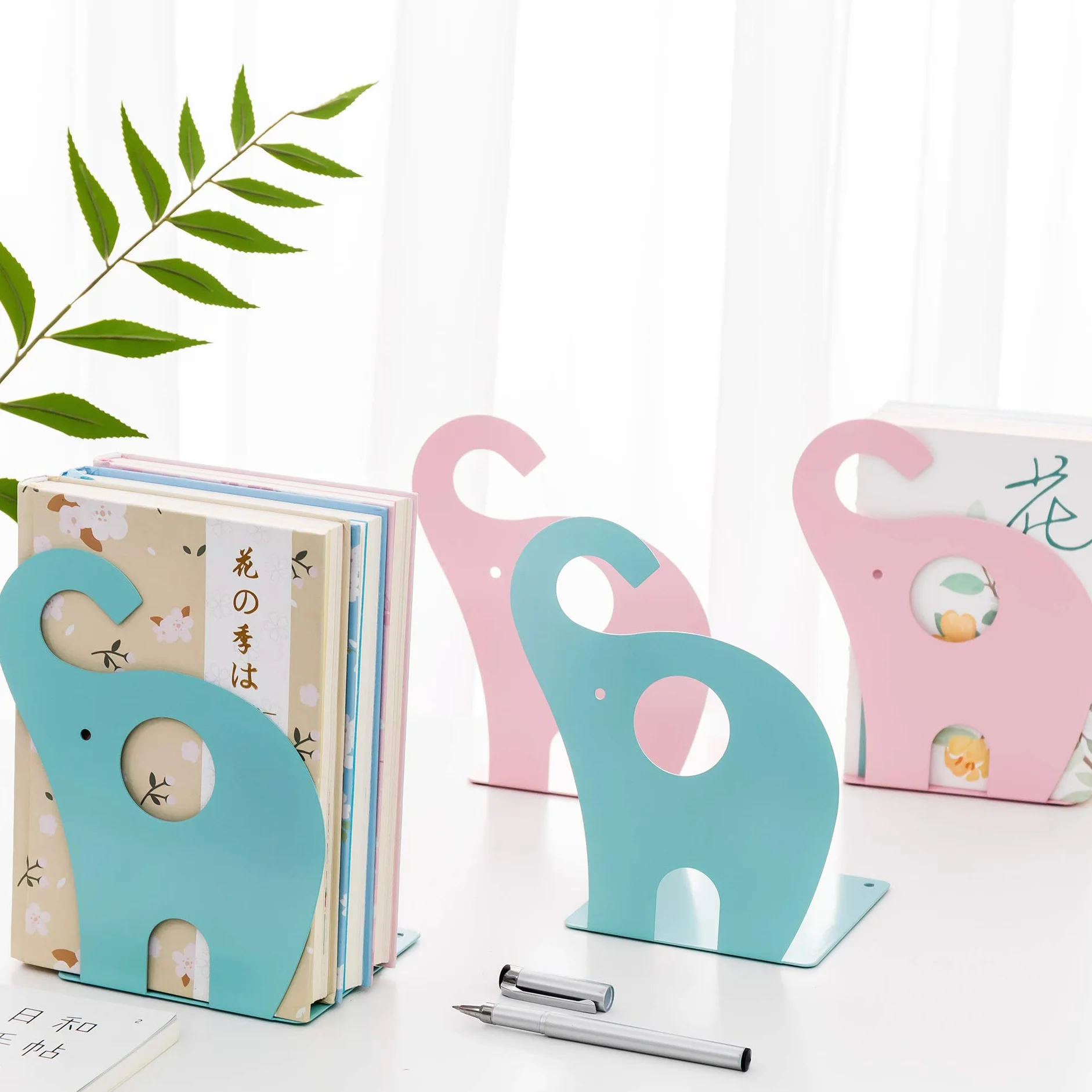 Fermalibri per Bambini Elefante Creativo Libri in Ferro 19x12 cm Azzurro