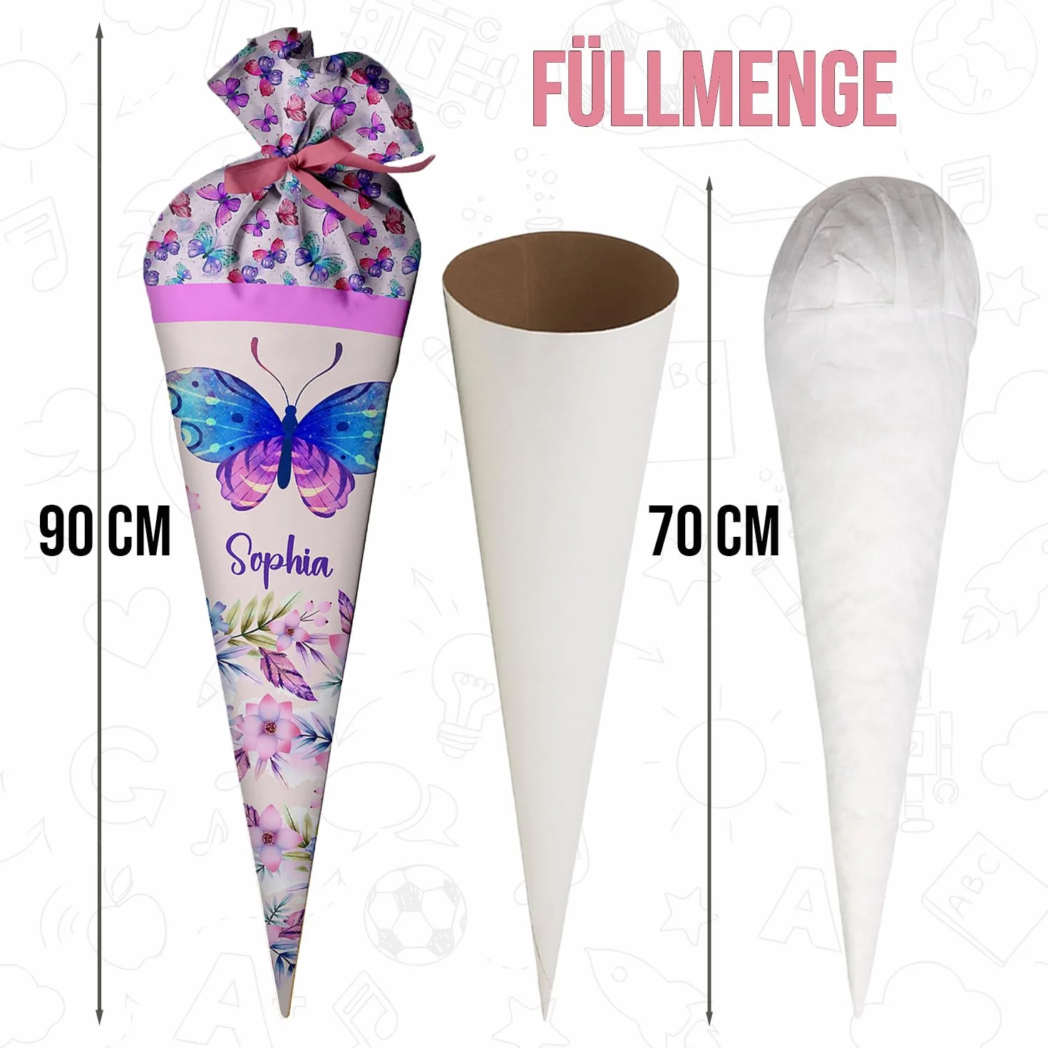 Sacchetto Scuola Farfalla Bambina Personalizzato Tessuto 70cm con Nome Perle Silicone