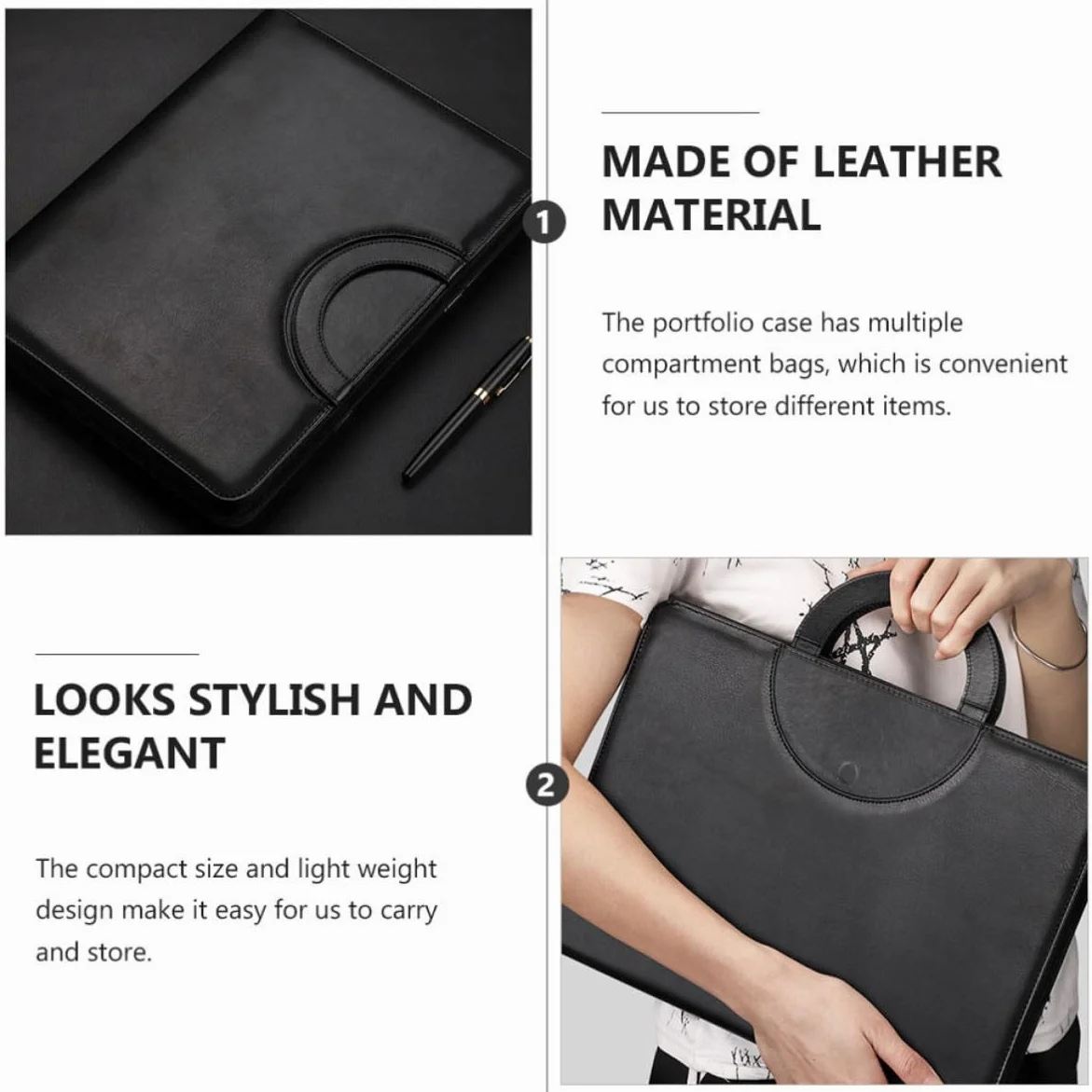 USHOBE Cartella Porta Documenti A4 con Zip e Manico in Pu Elegante e Leggera, con Scomparti per Ufficio e Protezione Contenuti, per Riunioni e Lavoro Professionale
