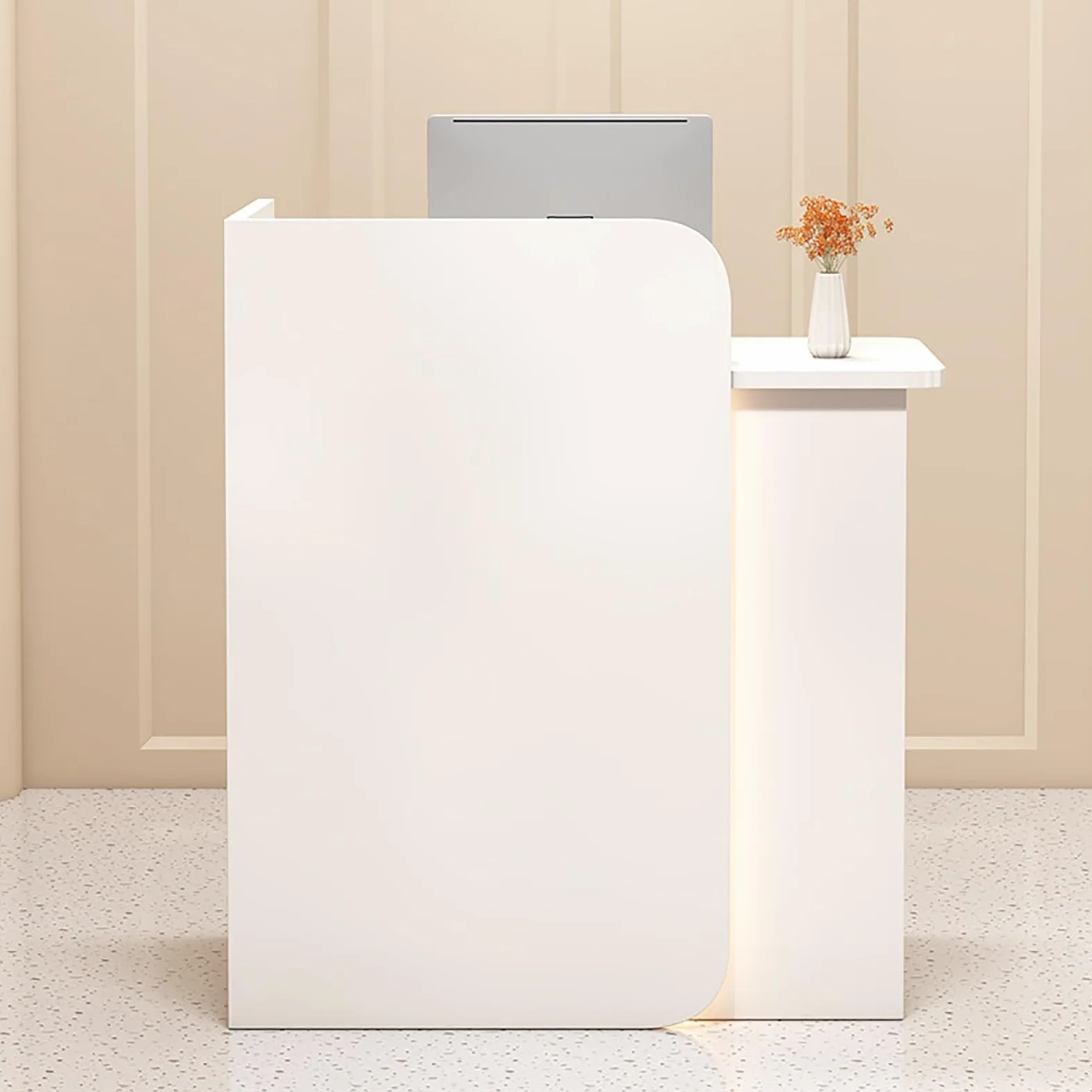 Bancone Reception Moderno con cassetto chiudibile a Chiave e Illuminazione a LED, bancone di Vendita in Legno per registratore di Cassa, Ideale per minimarket o Boutique di Abbigliamento