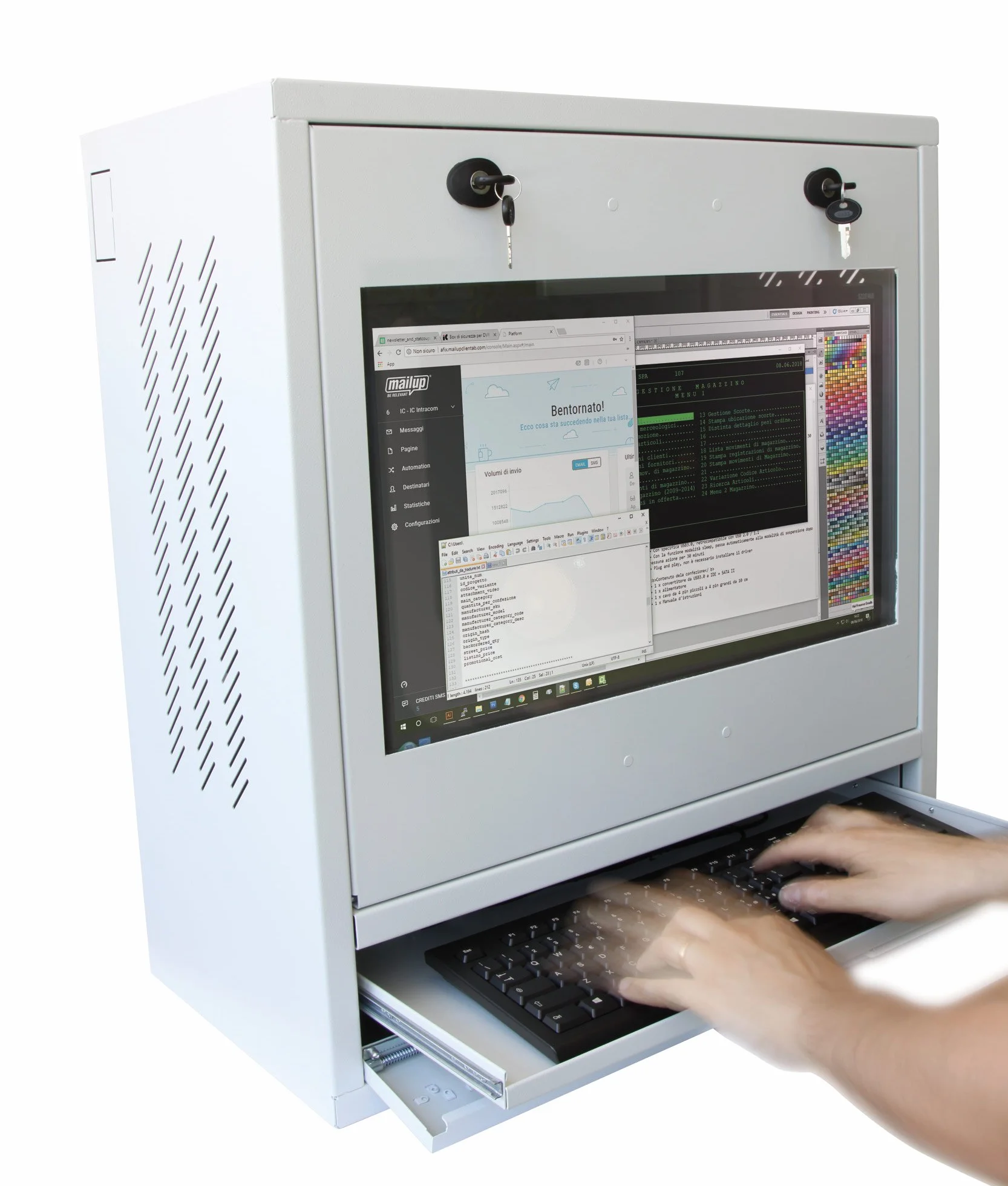 Techly Professional 104899 Armadio di Sicurezza per PC, Monitor LCD e Tastiera Bianco Bianco