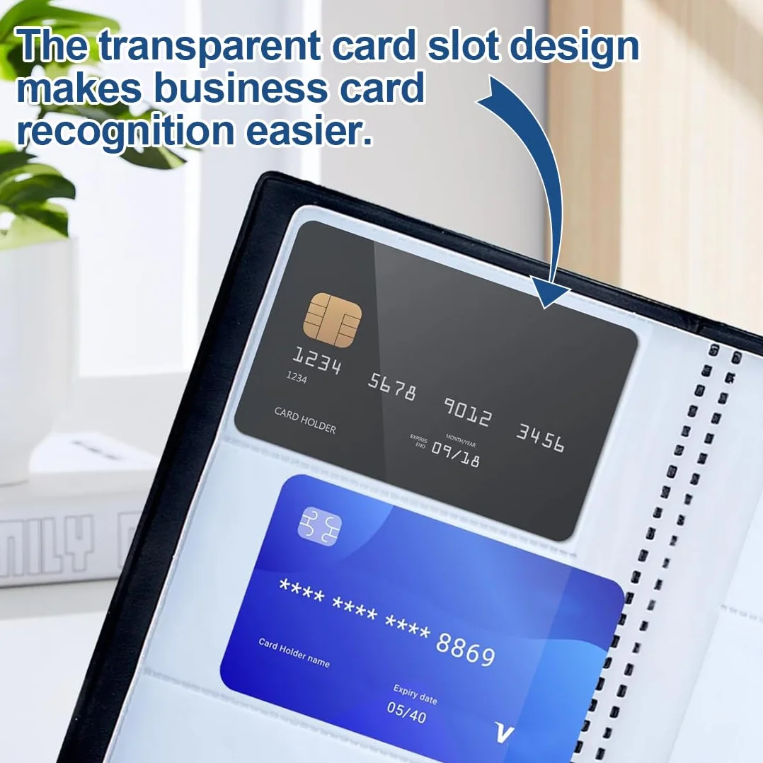 Porta Biglietti da Visita in PVC Trasparente, Porta Carta di Credito, Libro Porta Biglietti Nero