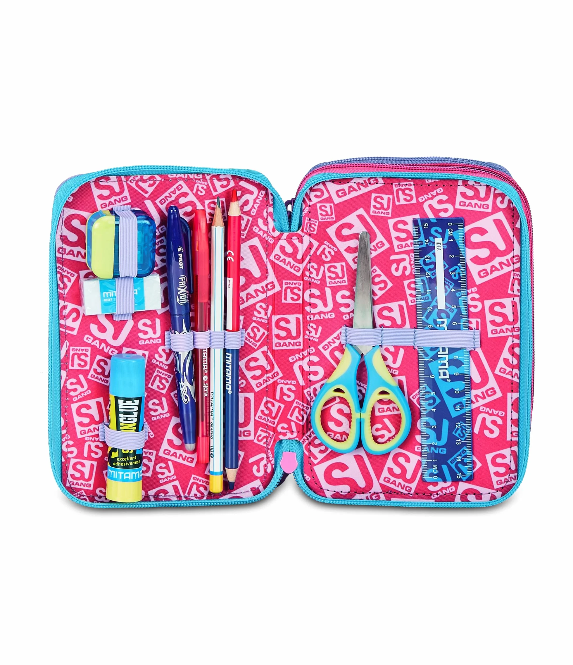 SJ GANG STYLE JAM GANG Astuccio Scuola 3 Zip LED UNICORN GIRL, Viola, Triplo Scomparto, 45 pezzi, Set cancelleria incluso, Pratica chiusura con zip, Scuola elementare, Bambina