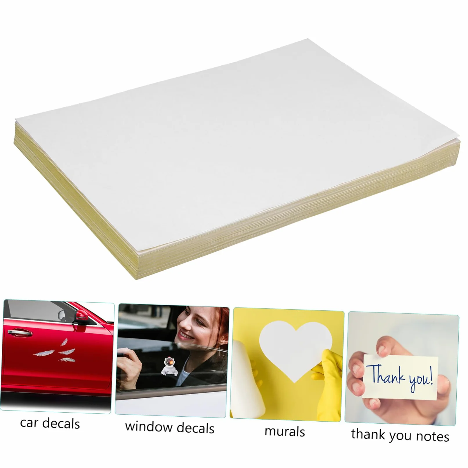 WOONEKY 100 fogli Carta Opaca per Stampante Etichette Autoadesive di Alta Adesione Facile da Stampare e Sganciare Adatta per Decalcomanie Auto Decorazioni Finestra e Note Personalizzate