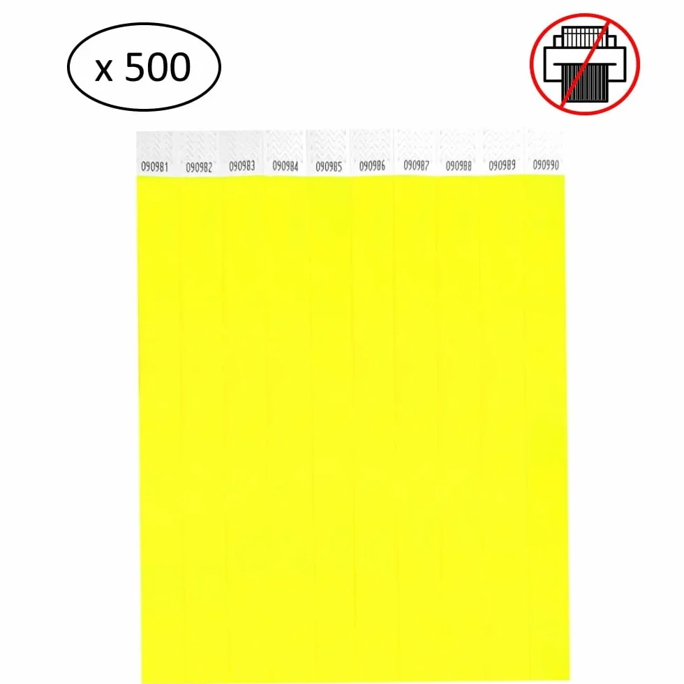 Braccialetti in carta Tyvek giallo iboo 500 per controllo sicurezza eventi