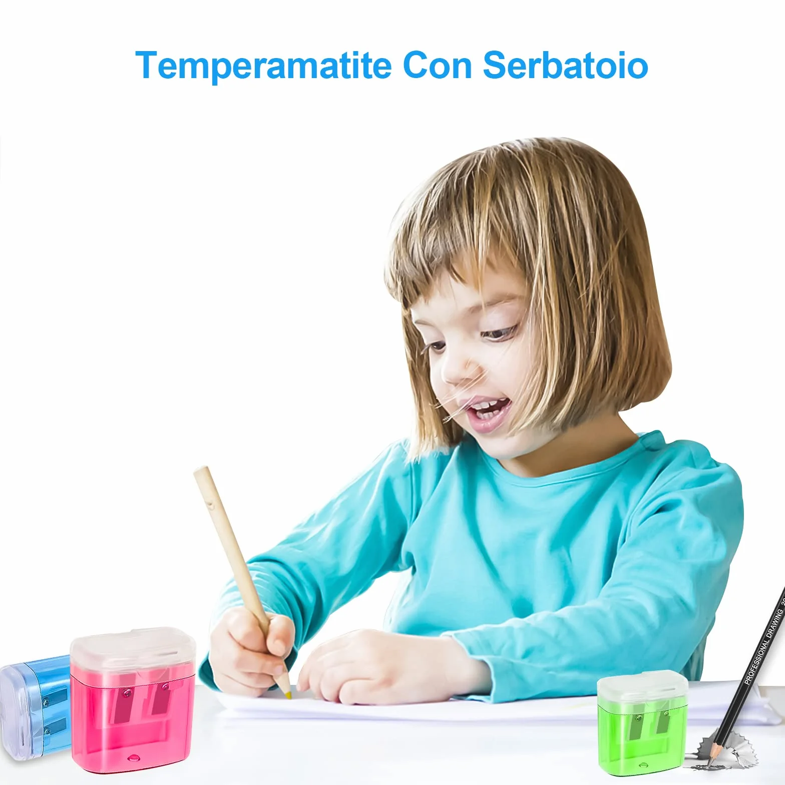 Temperino con Serbatoio 4pcs Doppi Fori Temperamatite per Matite