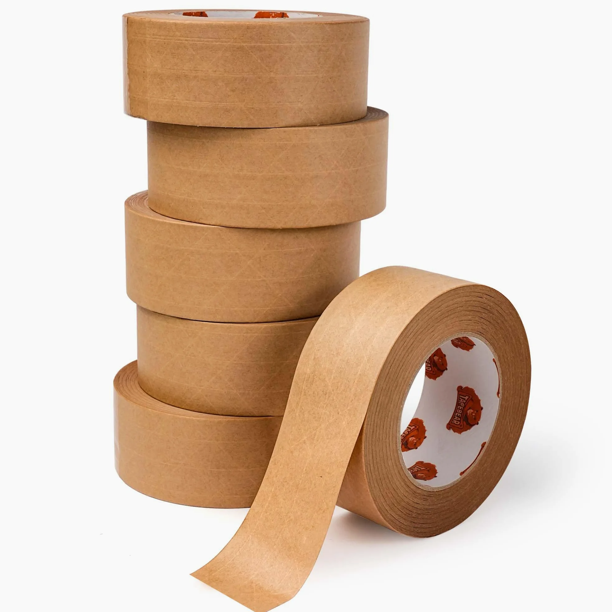 TAPEBEAR Nastro adesivo kraft rinforzato 5cm x 50m | ecologico alta resistenza per imballaggi pesanti e chiusura, lotto 6 rotoli