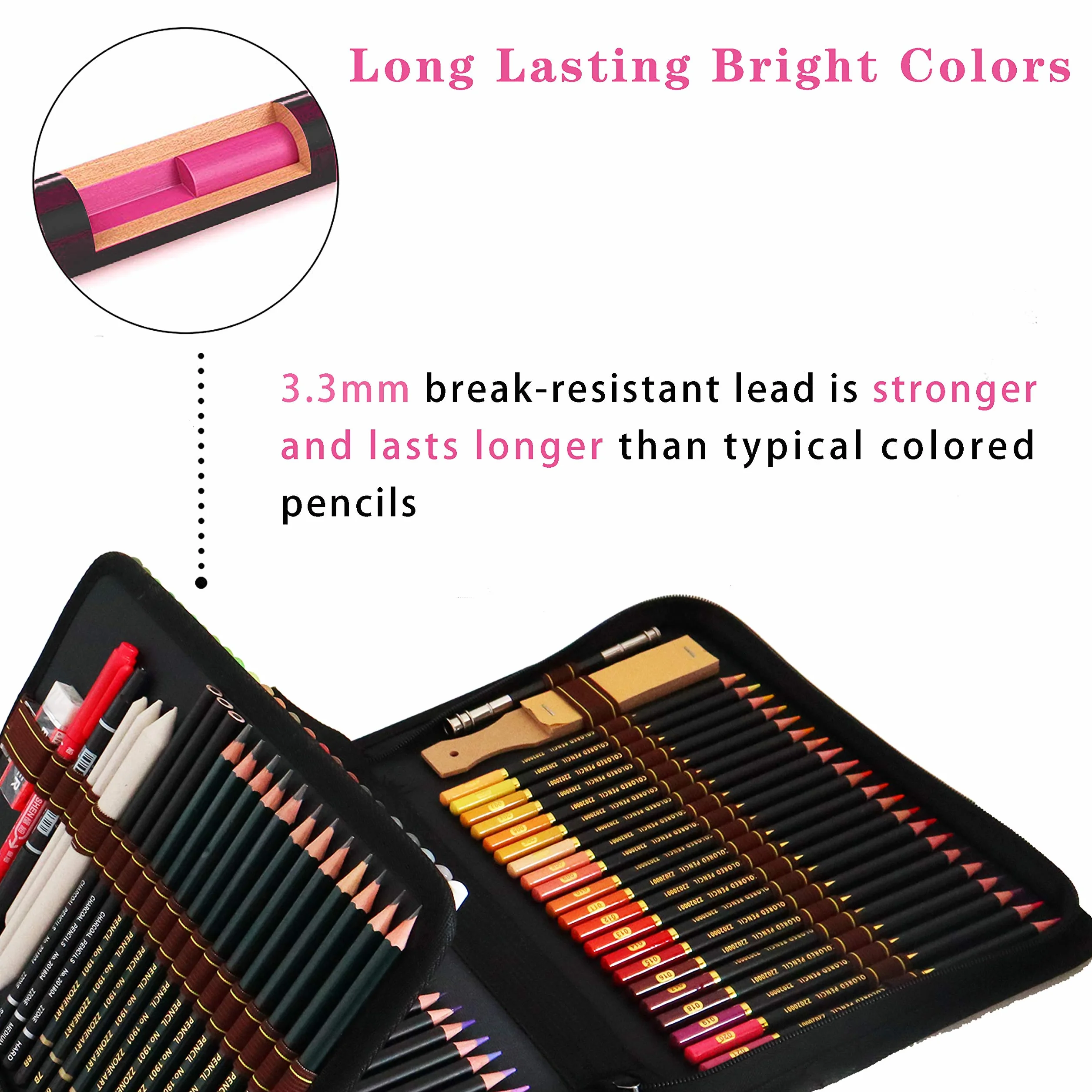 Kit Schizzo Matite Colorate Artistico 12 Matite 72 Colori Astuccio Portapenne Grande