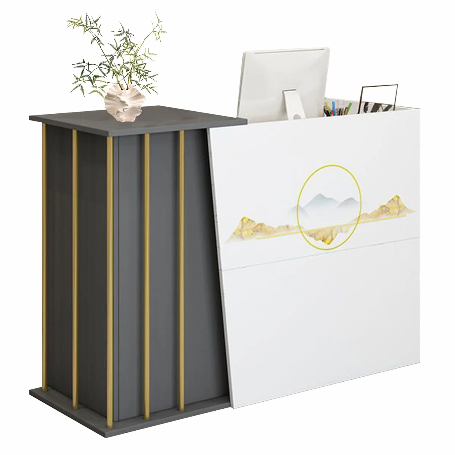 GAOXIAO Banco Reception Curvo Alto Ufficio con Cassetti, Bancone Cassa per Negozio Abbigliamento, Tavolo da Banco Cassa al Dettaglio, Cassa Reception per Parrucchieri Piccole Estetica C 100 cm
