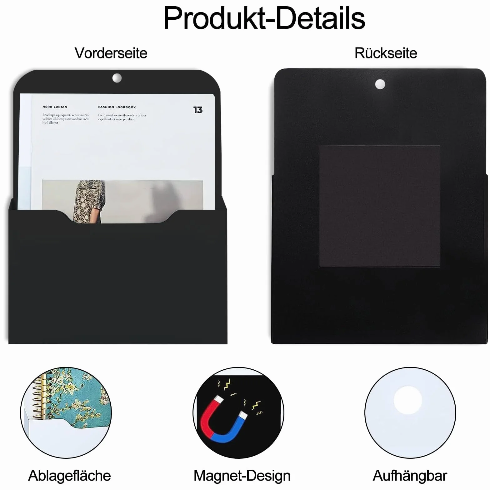 Supporti magnetici per documenti 3 misure S/M/L nero