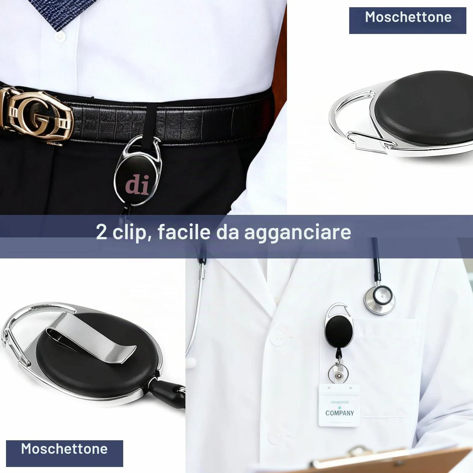 50 Pezzi Porta Badge Retrattile, Portachiavi Retrattile Filo Acciaio Fino, Portachiavi Allungabile con Moschettone e Clip Cintura, per Badge, Chiavi e Carte, Ideale per uso Professionale
