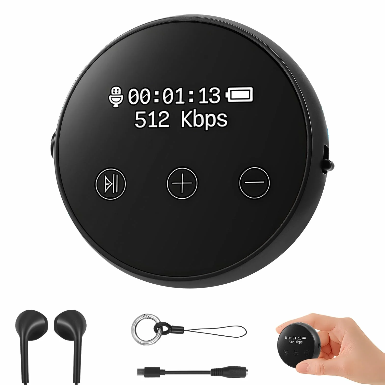 Dittafono digitale, 64 GB, 3072 Kbps, attivazione vocale, riduzione del rumore, ricarica USB, magnetico