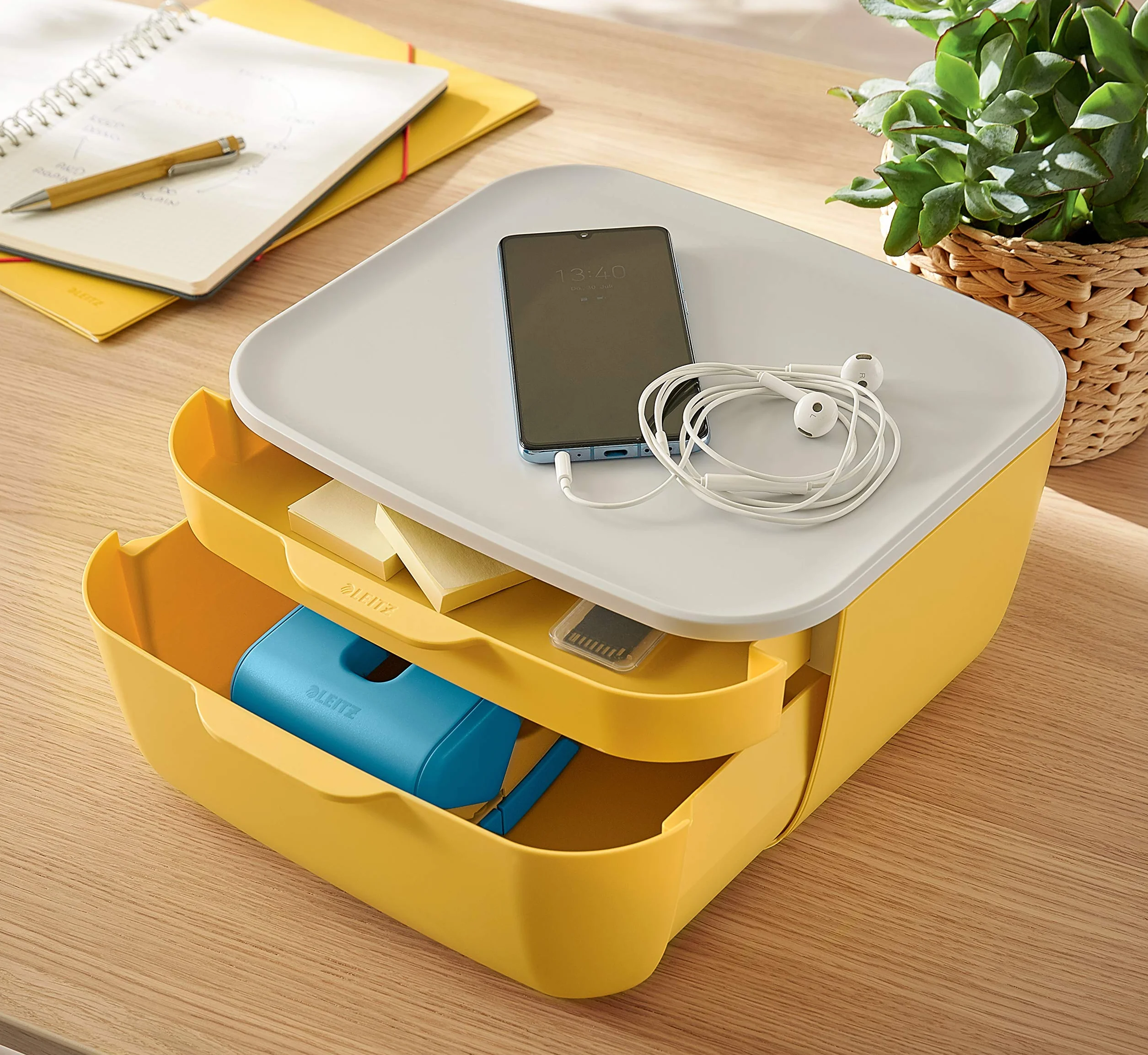 Leitz Cassettiera a 2 Cassetti, Gamma Cosy, Organizer per Riporre Documenti, Penne, Cavi e Riviste, Adatta per Casa e Ufficio, Giallo Caldo, 53570019