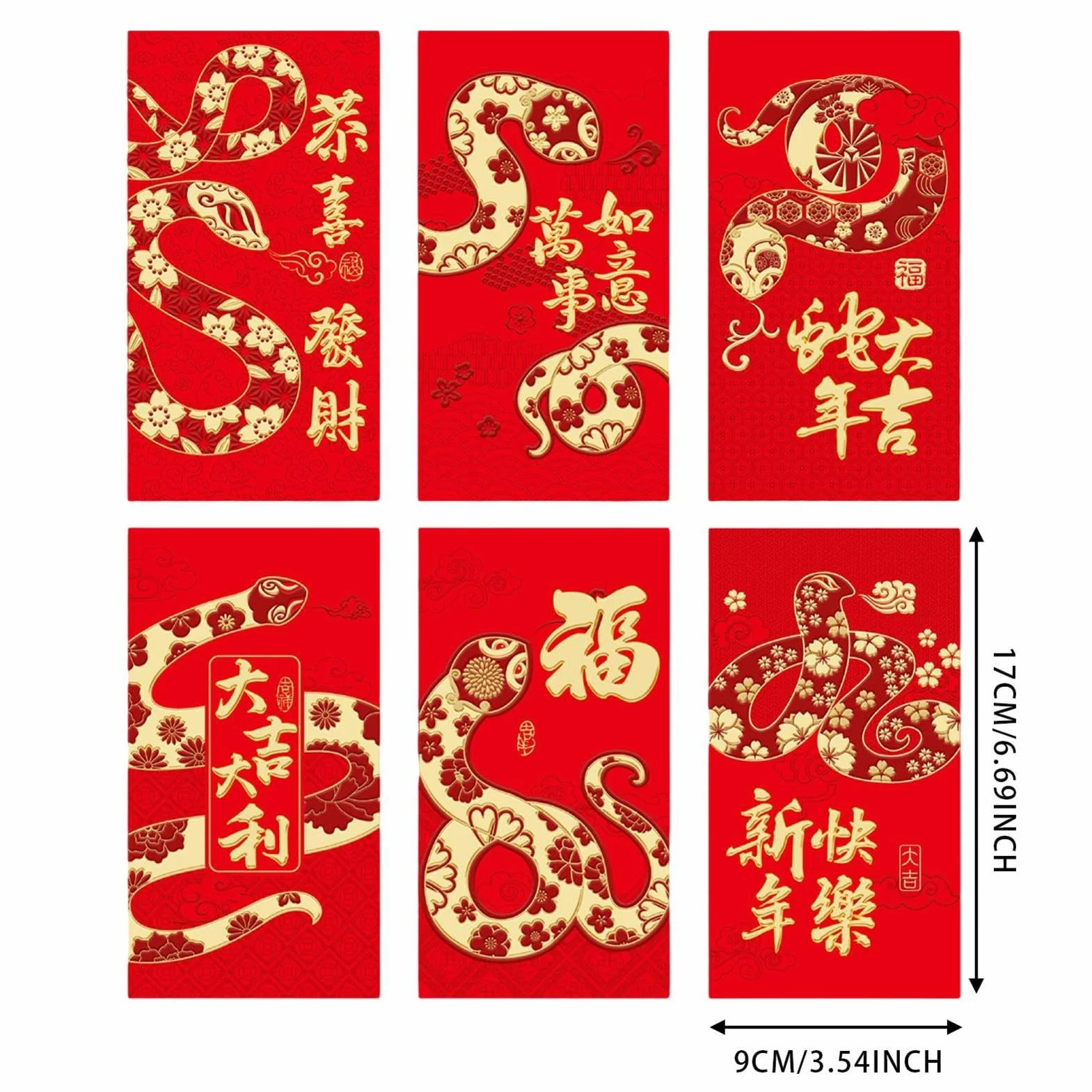 Buste rosse serpente 2025 lamina d'oro cinese Capodanno 6 pacchetti Hong Bao Spring Festival
