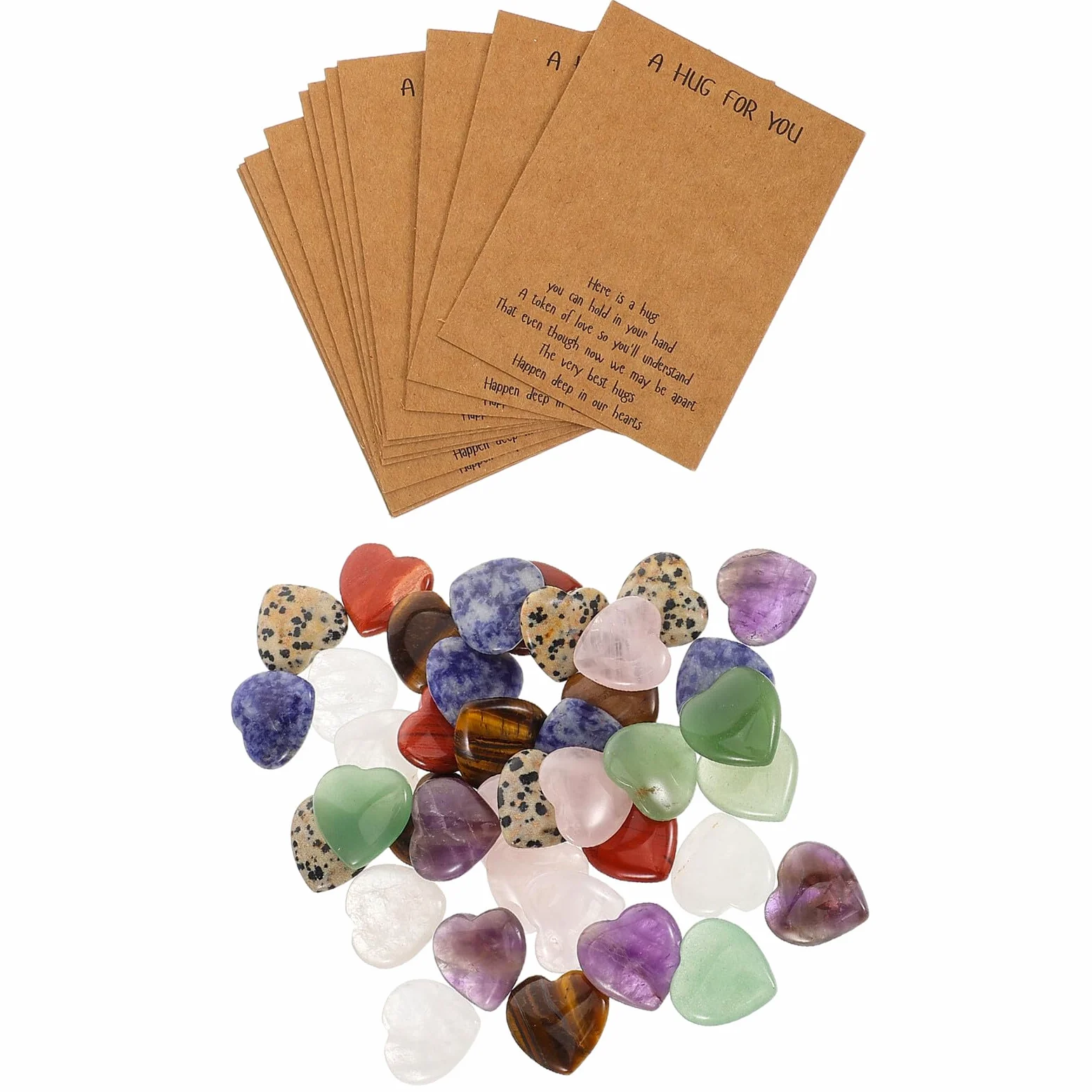 MAGICLULU Set da 40 Biglietti D’Auguri con Pietre Naturali a Forma di Cuore 2Cm Carte Regalo per Compleanni e Bomboniere Festa Romantica Decorazioni per Regali e Scambi Festivi
