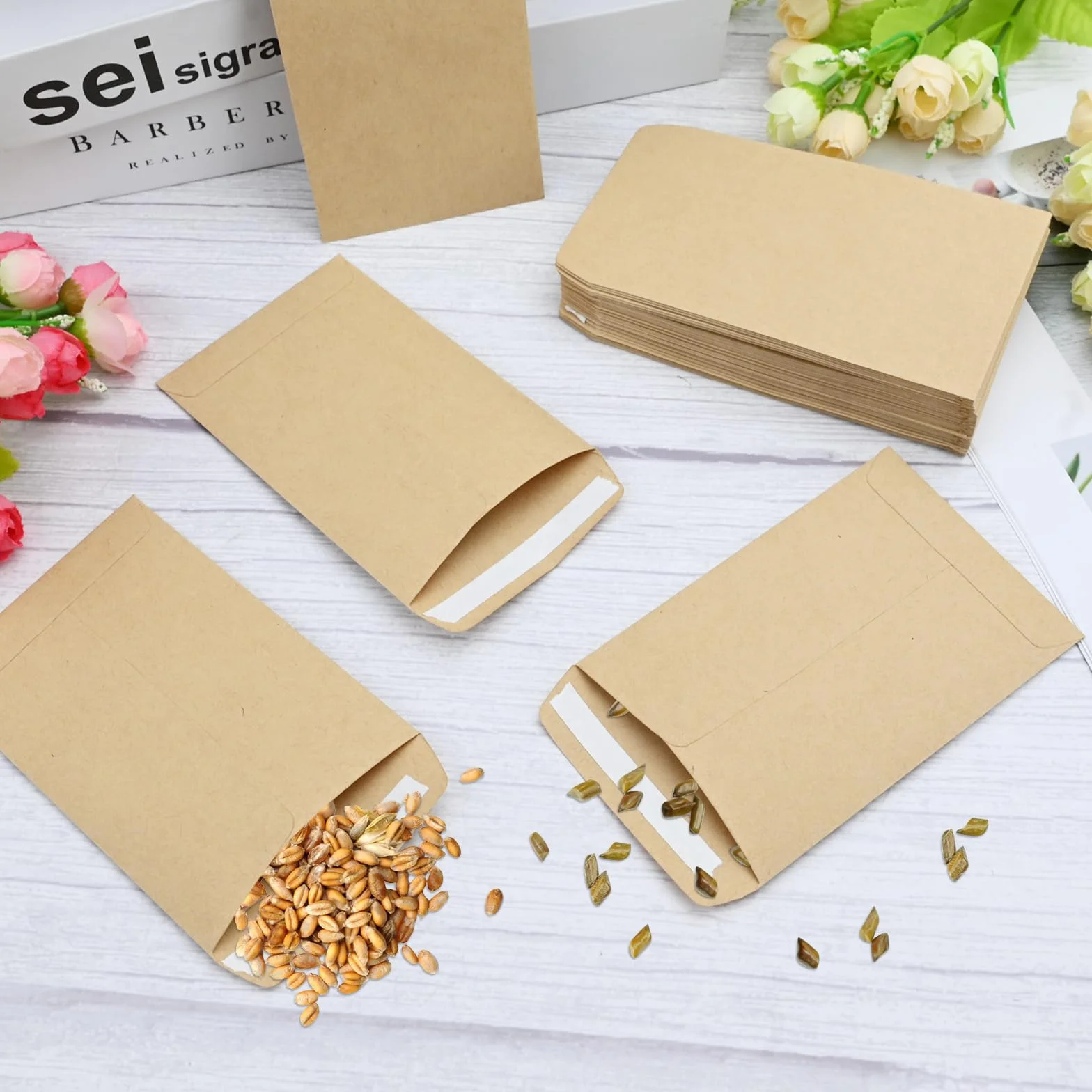 Buste per Semi Kraft da 100 Pezzi, Autosigillanti in Carta Kraft per Conservare Piccoli Oggetti
