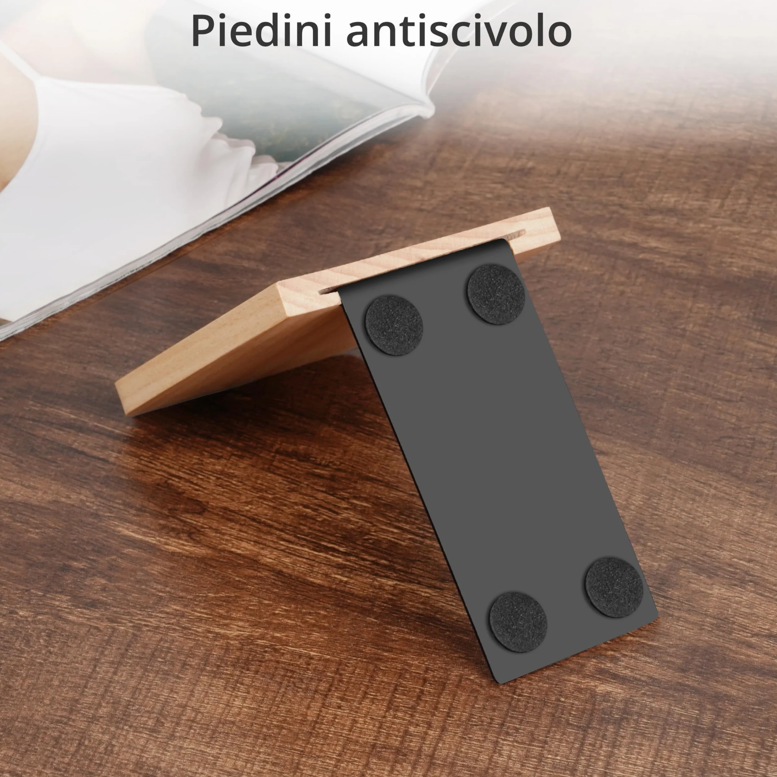 Fermalibri in Legno di Faggio (2 Pezzi) - Reggilibri da Mensola con Base in Metallo Antiscivolo per Libri, CD, Dischi