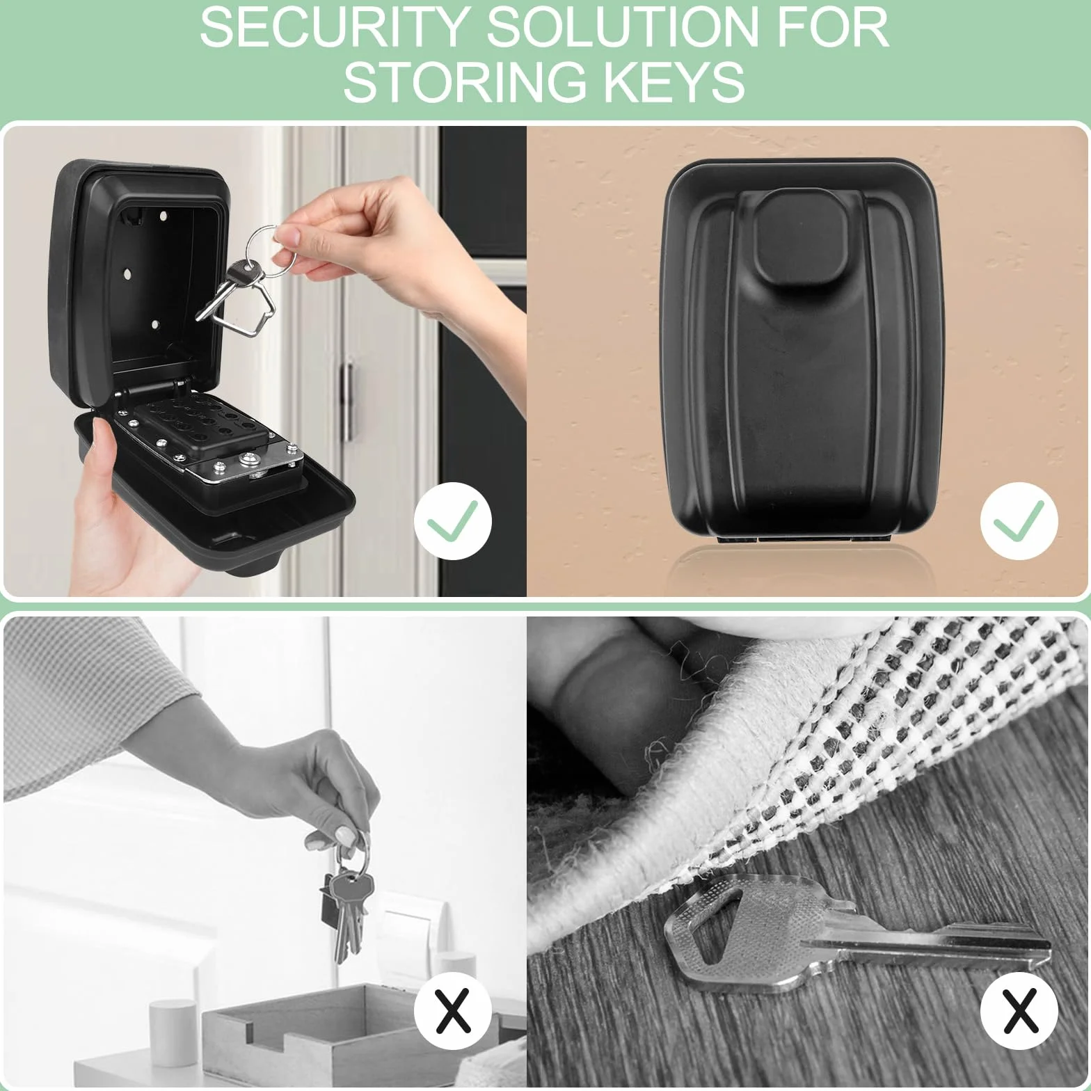 Cassetta Chiavi con Codice Impermeabile, Cassaforte per Chiavi con Codice 12 Cifre, Cassetta Portachiavi con Combinazione, Keybox da Esterno Password Ripristinabile per Casa, Garage(Nero)