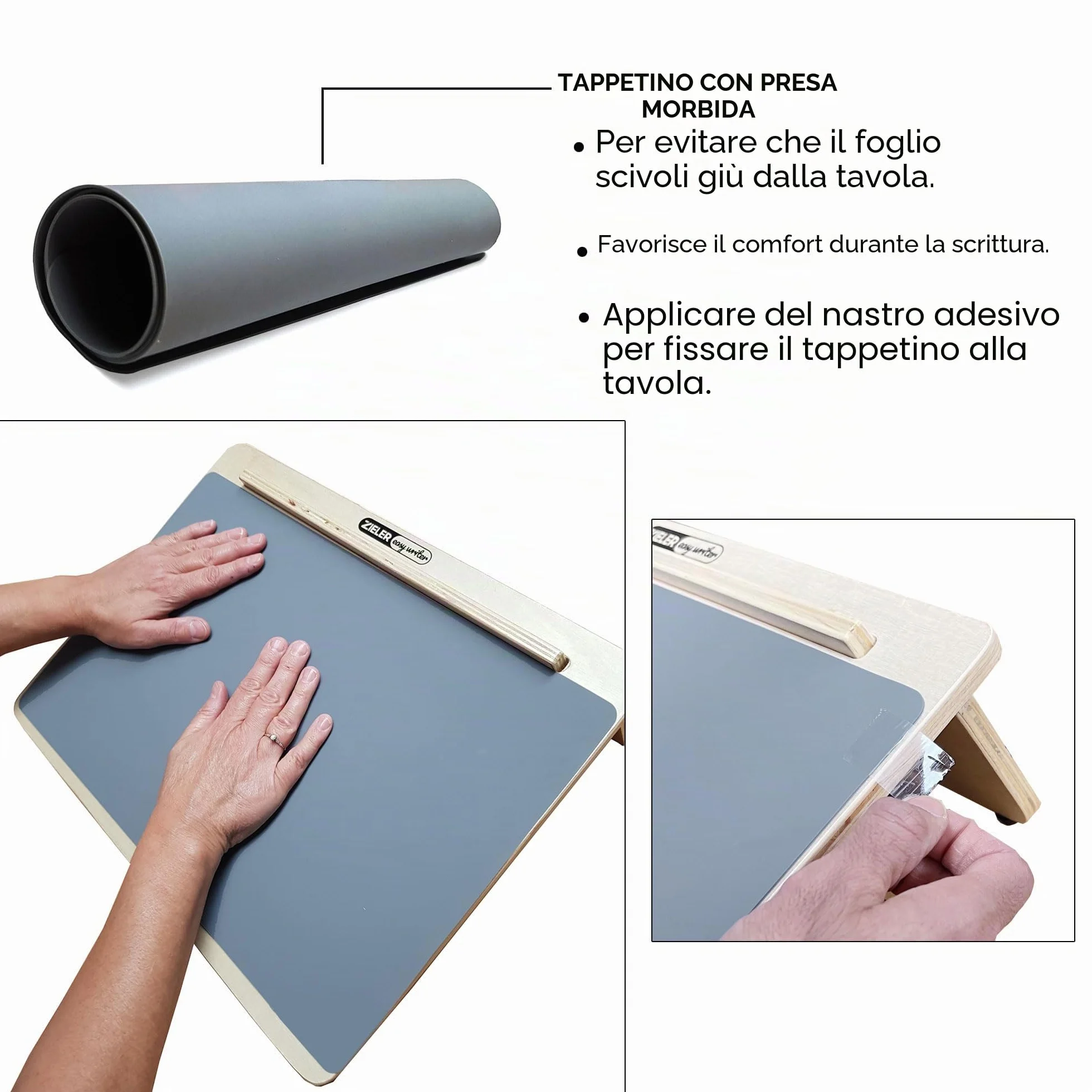 ZIELER® Ergonomiczna podkładka do pisania A3 z GRIP MAT, drewniana lakierowana, kąt 20°