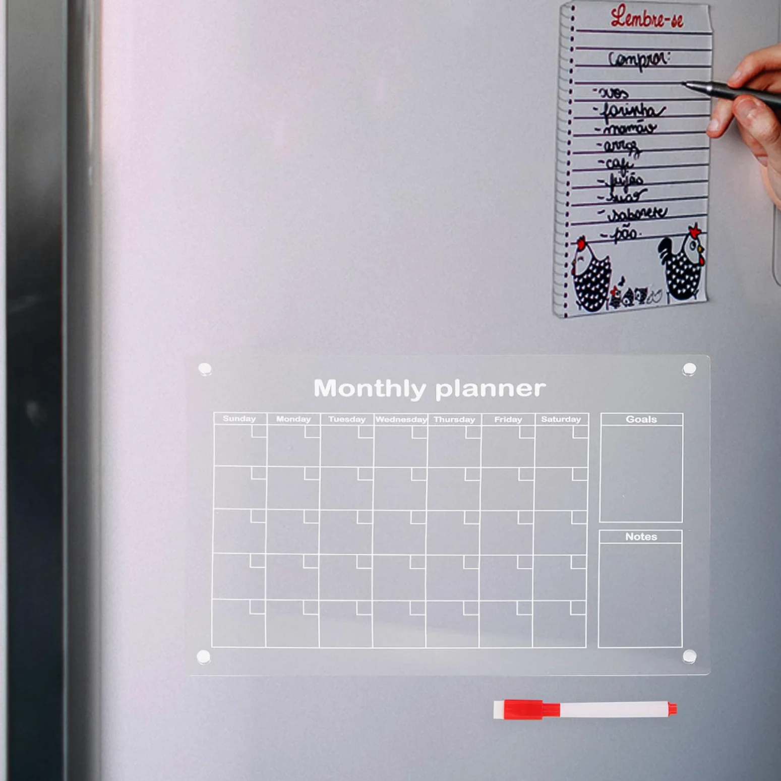 Lavagna Magnetica Cancellabile in Acrilico per Ufficio e Scrivania con Pennarelli Inclusi, Calendario Mensile Riutilizzabile da Frigorifero