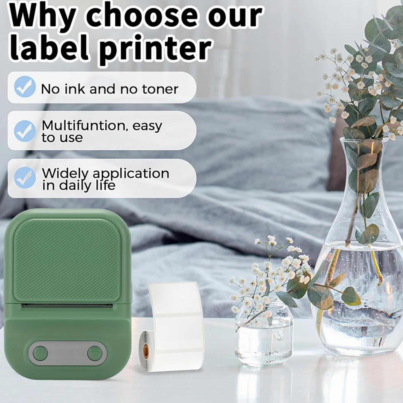 Sxhlseller Mini Stampante per Etichette, Etichettatrice 203 DPI, Stampante Termica Portatile con App Versatile per Piccole Imprese, Casa, Logo, Ufficio, Scuola (GREEN)