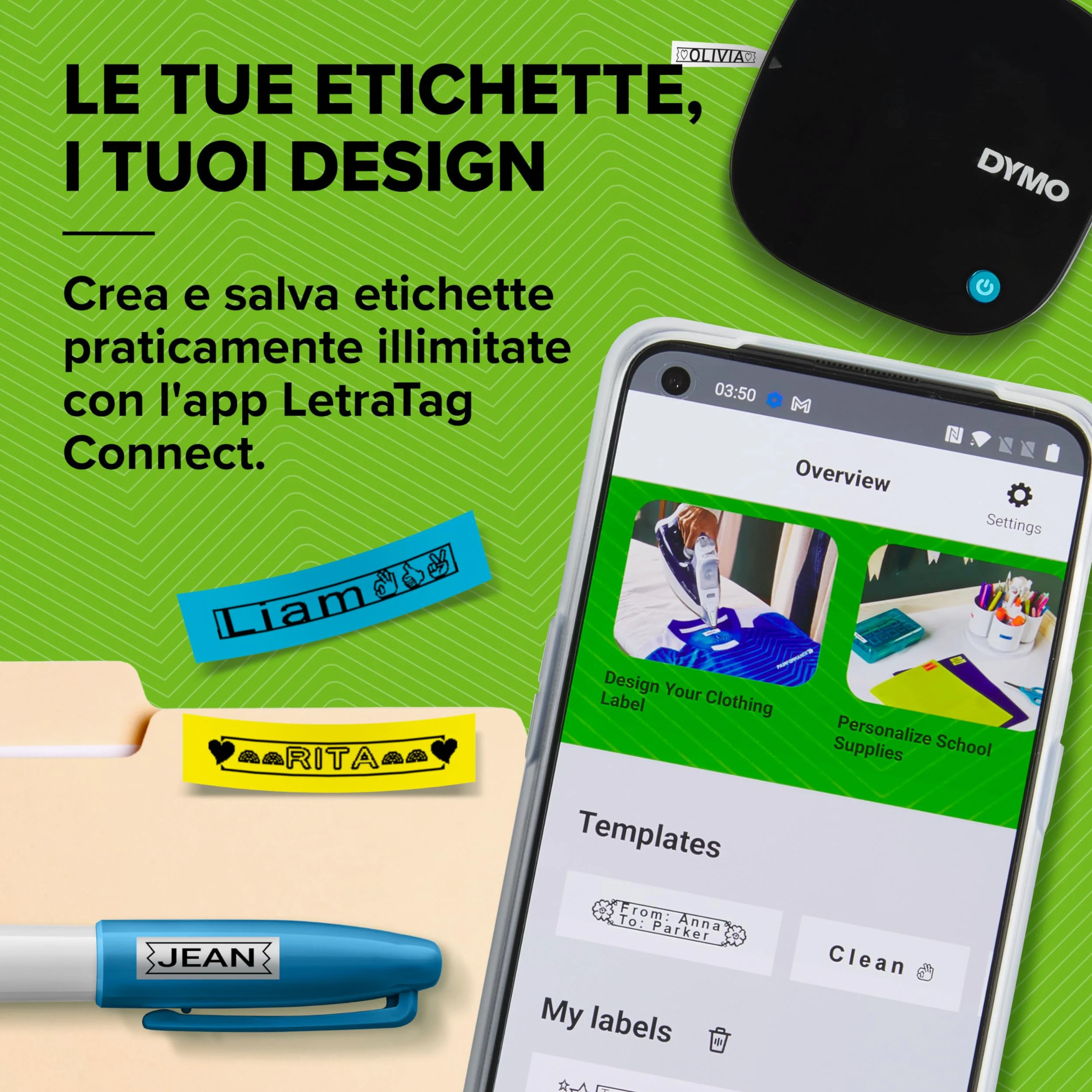 DYMO LetraTag 200B etichettatrice Bluetooth | Stampante per etichette compatta | Si connette a iOS e Android tramite tecnologia wireless Bluetooth | Include 1 rotolo di etichette di carta bianca