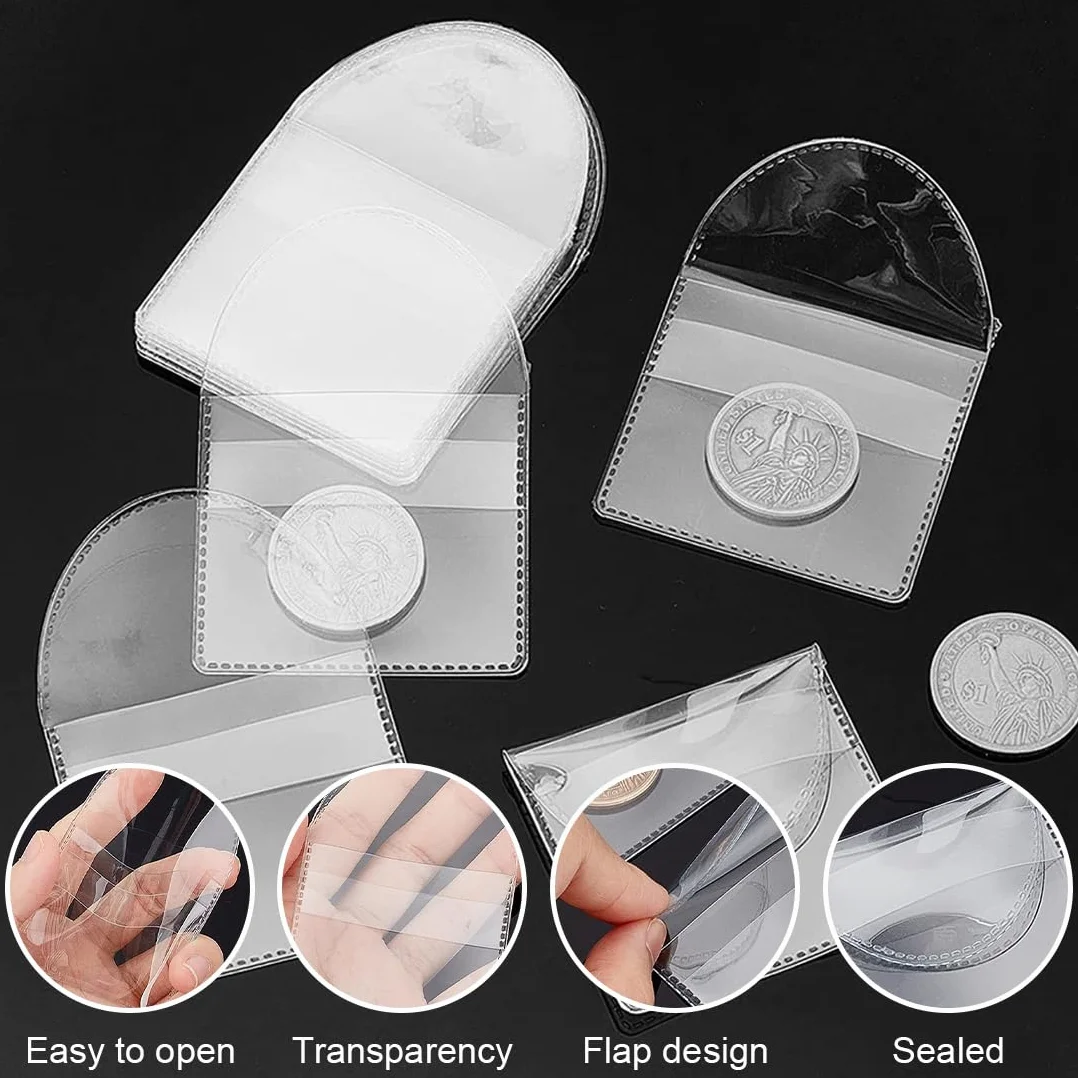 50 Pezzi Buste per Monete Porta Monete PVC Trasparente 5,5 x 5,2 cm