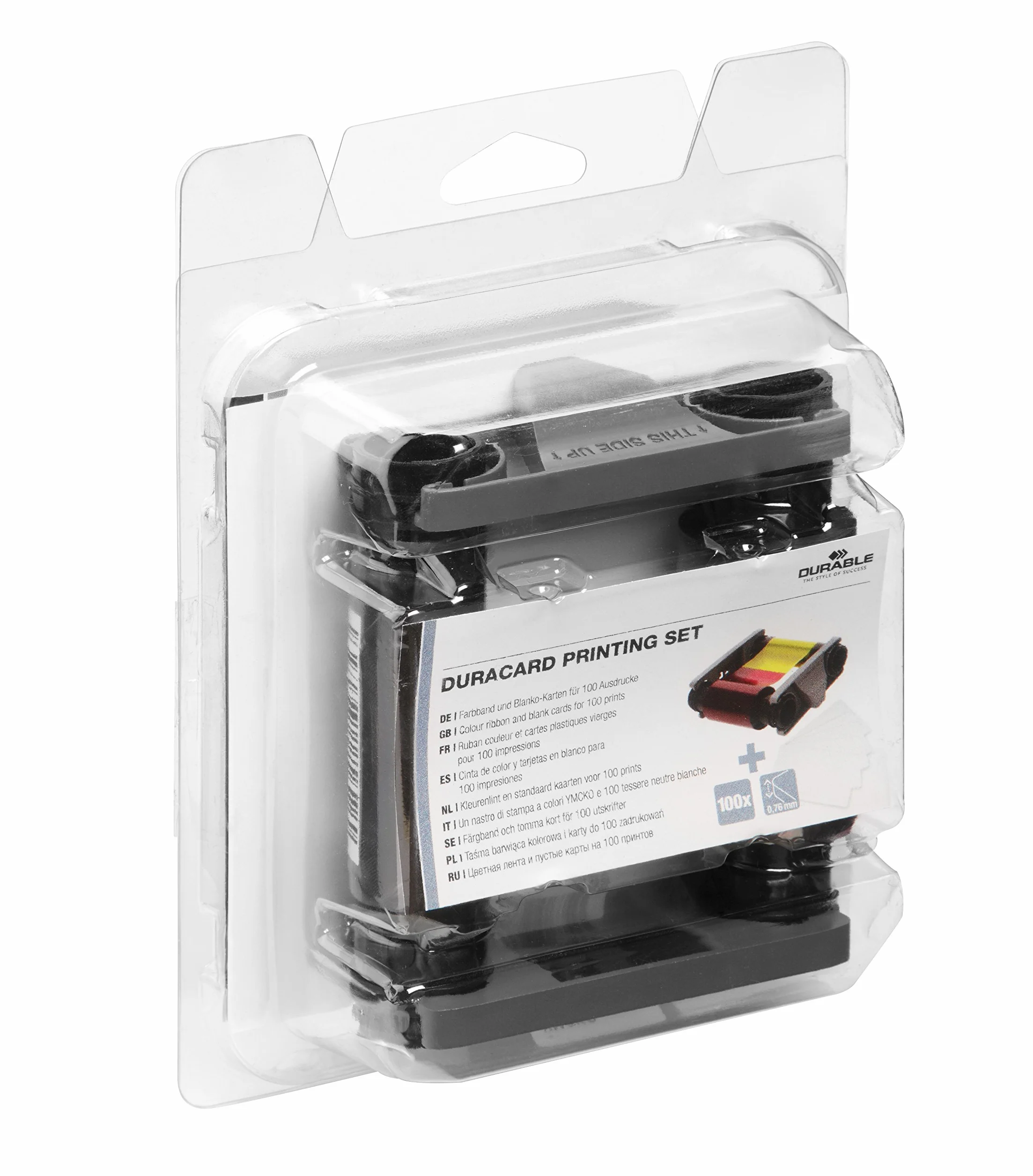 Durable 891300 Kit di stampa Duracard, nastro a colori YMCKO e tessere neutre in plastica da 0,76 mm, per stampa in qualità fotografica, assortiti