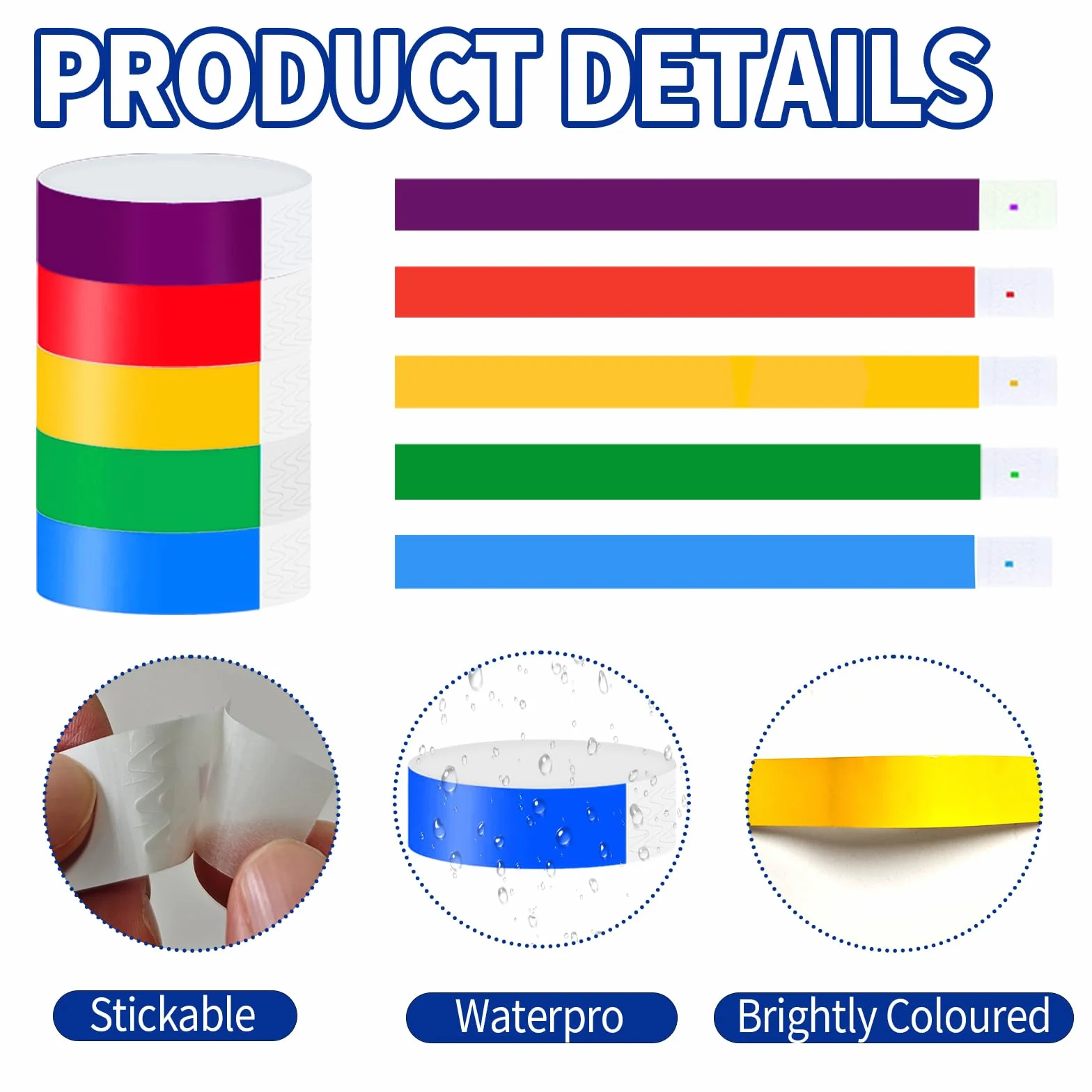 500 Pezzi Braccialetti di Identificazione Impermeabili Colorati 25 x 1.9cm per Eventi, Feste, Parchi Divertimento (5 Colori)