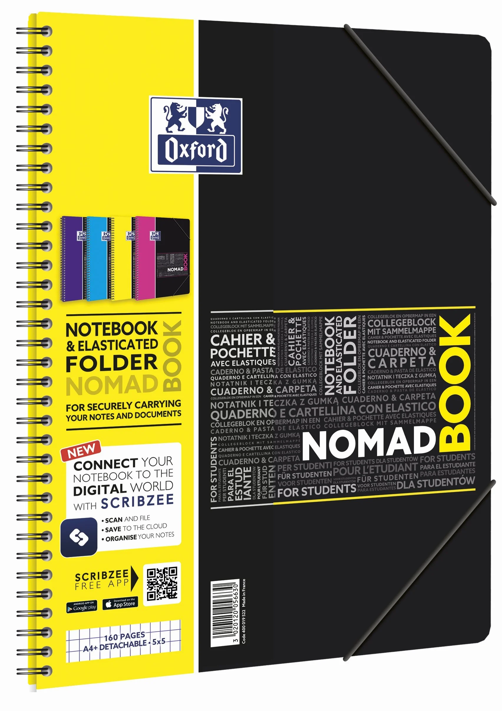 Oxford 400019524 studiare Organiser ricambio; – Block notes A4 + con elastico, a quadretti, 80 fogli, coperchio in PP, microperforazione; 4 fori, Colori Assortiti, 1 Pezzo