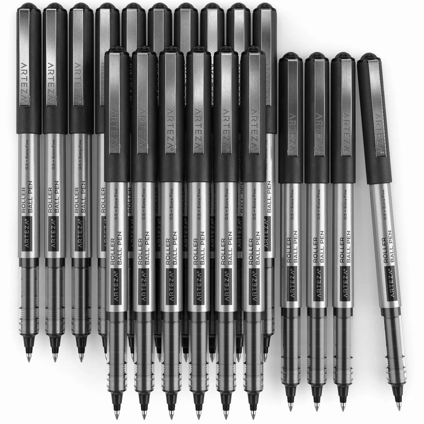 ARTEZA, Confezione da 20 penne a inchiostro liquido nero da 0,5 mm per bullet journal, penne a sfera a punta fine, forniture per ufficio per scrivere, prendere appunti e fare schizzi