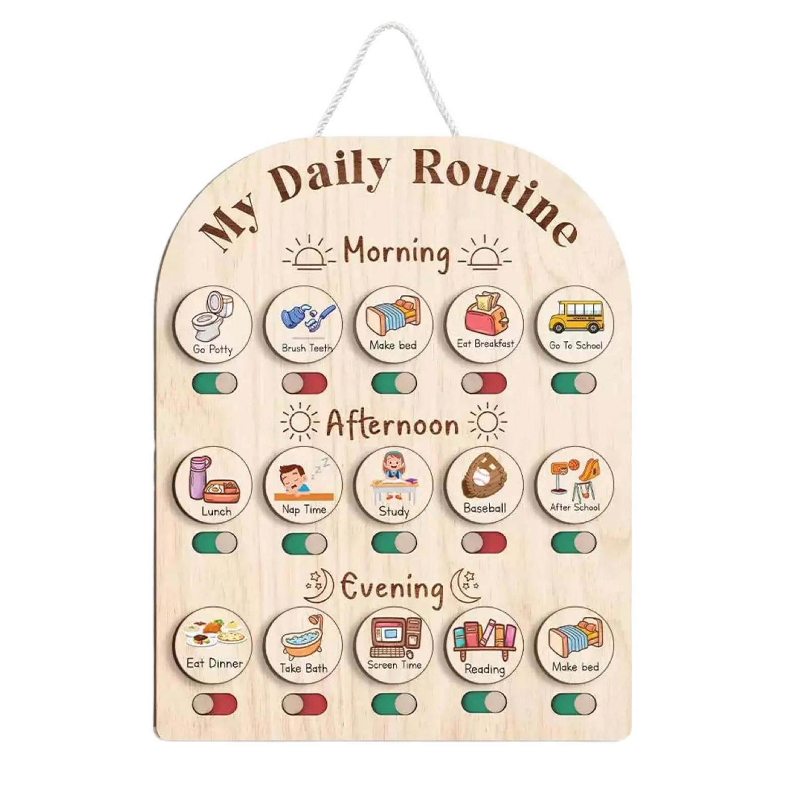 Tavola di routine per bambini – Planner giornaliero in legno, routine mattutina e serale | Board organizzativo educativo per bambini, bambini piccoli, scuola materna, scuola, casa, attività di