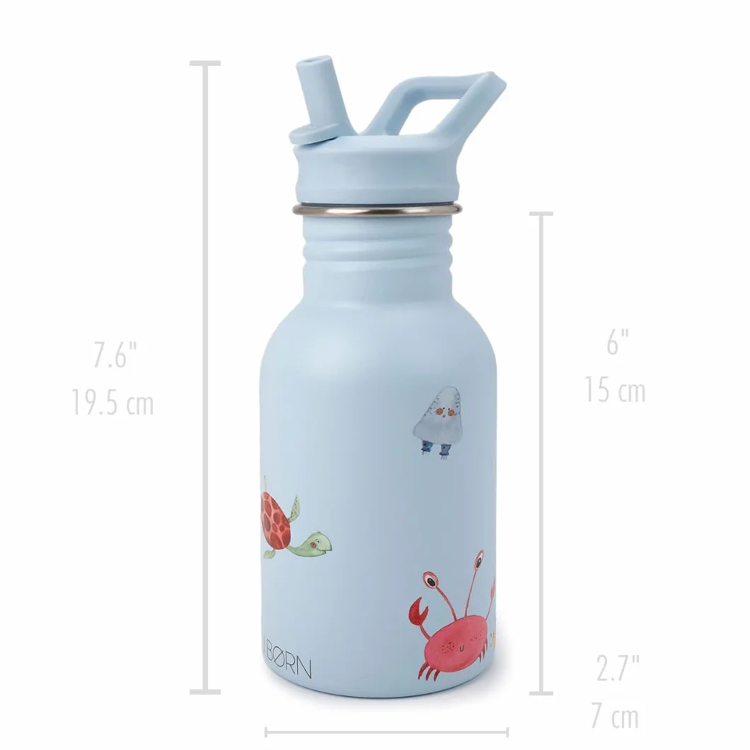 J.Børn Butelka personalizowana ze słomką dla dzieci 350 ml stal nierdzewna