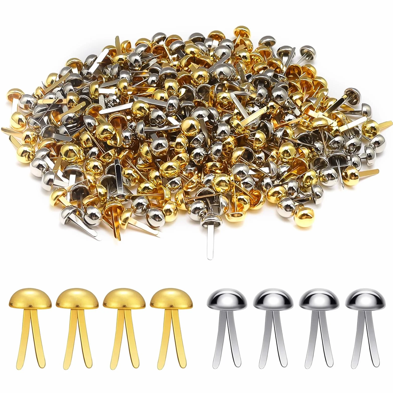 Fermacampioni Metallo 8 mm Tondi 300 Pezzi Oro e Argento Clip a Testa Tonda per Scrapbooking