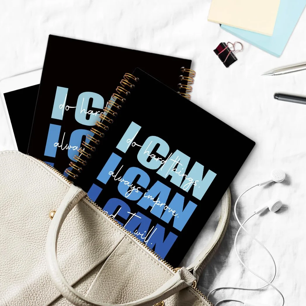 I Can Do Hard Things - Taccuino a spirale ispiratore, blu e nero, diario a spirale per ragazze, donne, uomini, regali positivi per ufficio e scuola, 14 x 20 cm