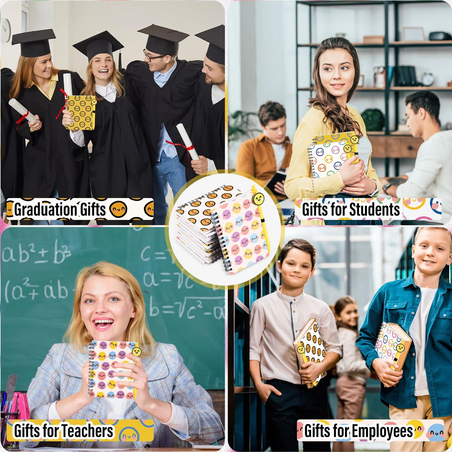 Sayglossy 72 quaderni con supporto emotivo sorridente con note adesive, penne a sfera Happy Face, regalo per il primo giorno di scuola, per studenti, insegnanti, colleghi (agenda settimanale)