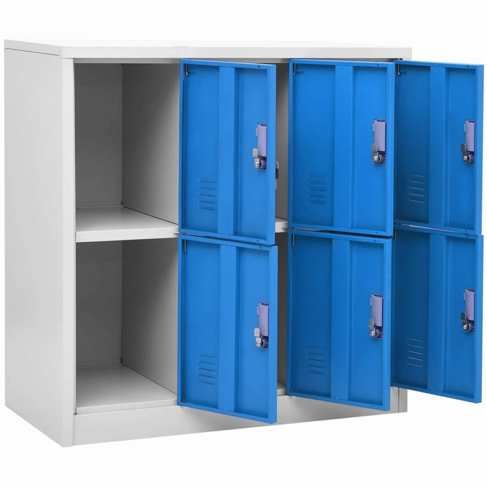 Armadietto Spogliatoio Armadio Metallico con 6 Scomparti Armadietto con Chiave, Armadietti Organizzatore in Acciaio per Scuole e Uffici, Grigio Chiaro e Blu 90x45x92,5 cm