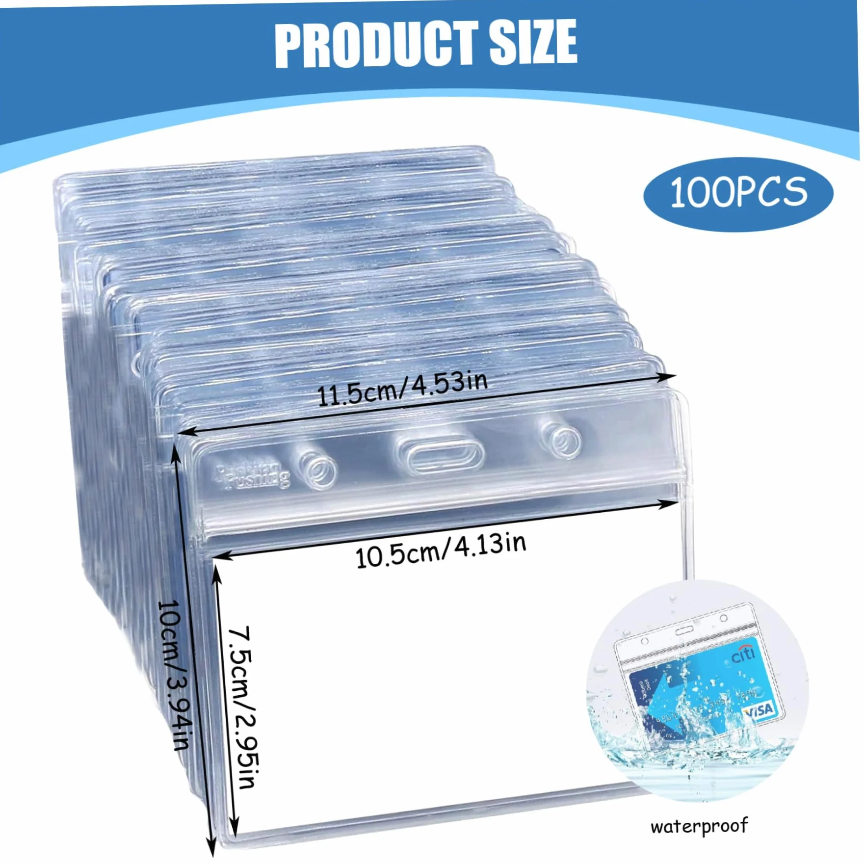Portabadge orizzontale, portabadge trasparente da 100 pezzi da 4x3 pollici, targhetta con nome in plastica, senza custodia con cerniera per un caricamento facile e veloce degli inserti delle cart.