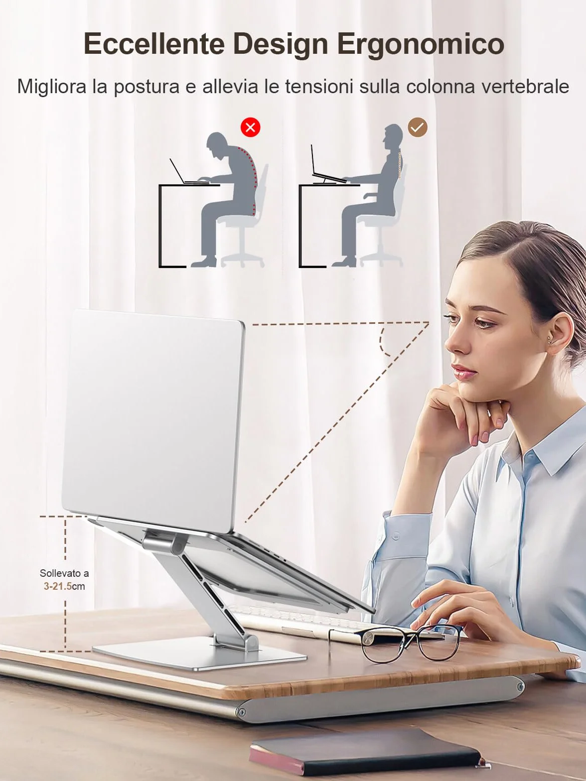CIRYCASE Regolabile Laptop Stand Scrivania Ergonomico Alluminio Raffreddamento Rapido 10-16" Notebook