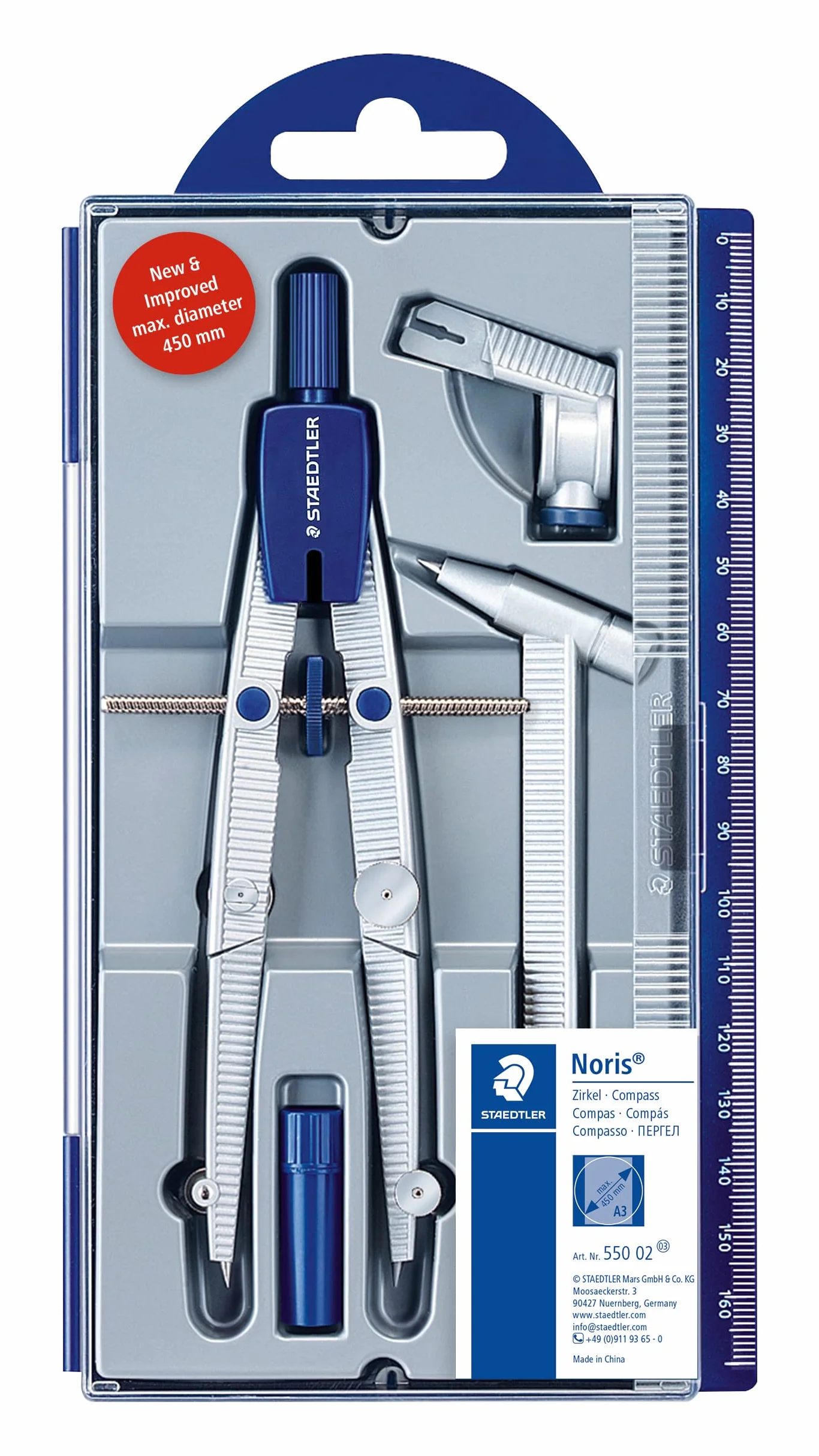 Staedtler Noris Club 550 01 Set compasso con vite centrale Aluminium