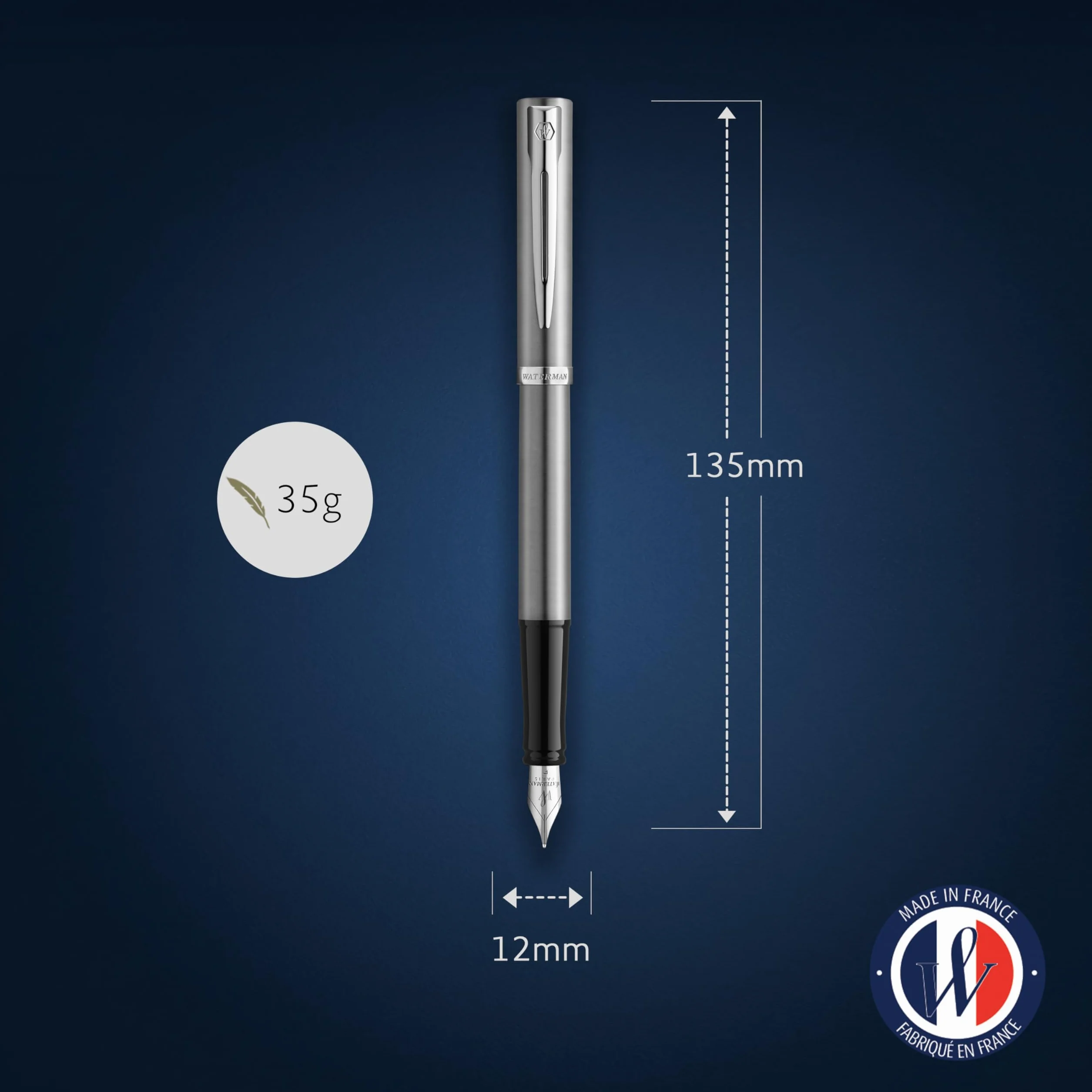 Waterman Impression Penna Stilografica | Pennino Fine con Ricarica di Inchiostro Blu | Acciaio Inossidabile con Rifiniture Placcate in Palladio | Confezione Regalo