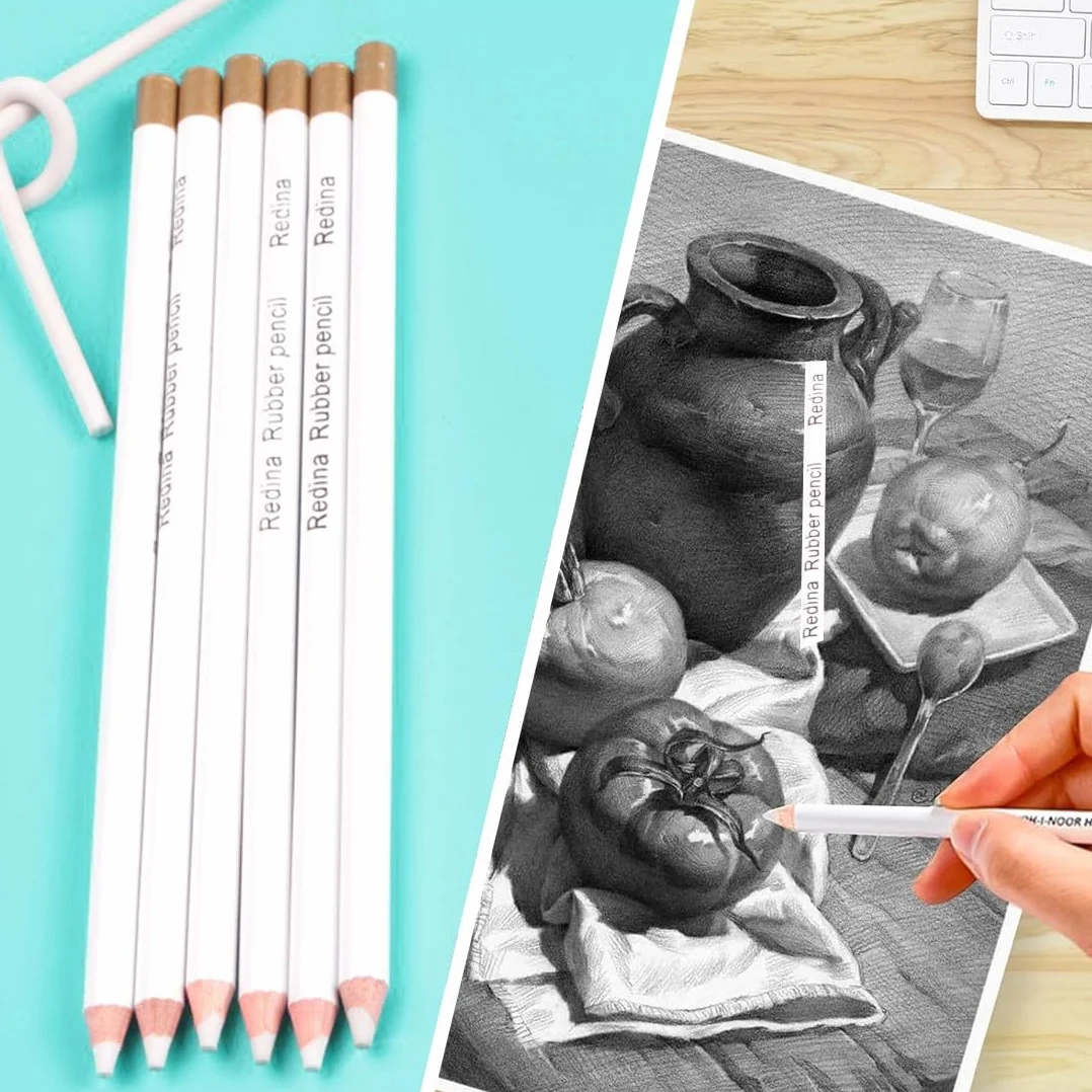 Gomma Penna Morbida Bianca 6 Pezzi per Artisti, Schizzi e Disegni a Carbone