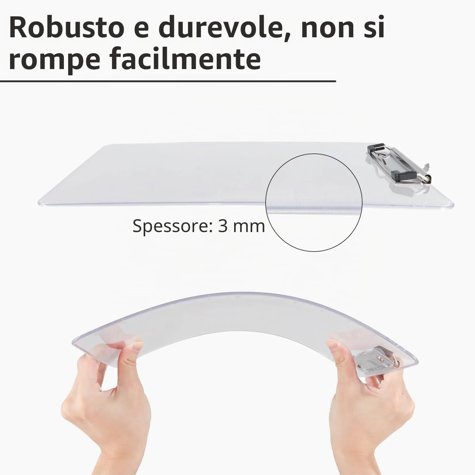 5 portablocco A4 trasparenti in plastica YOUNTHYE con morsetto in metallo, formato DIN A4, per studenti, ufficio, scuola, magazzino, eventi