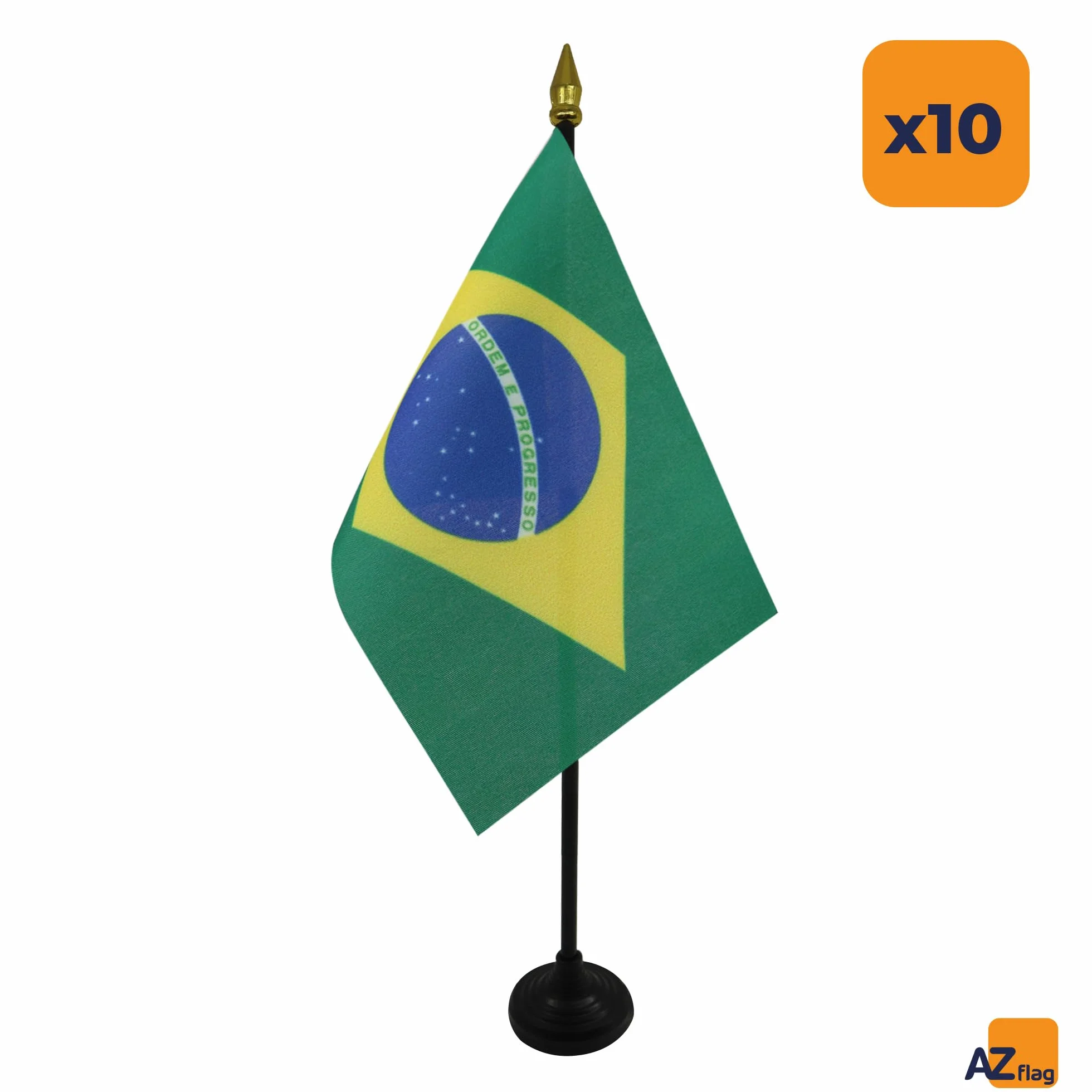AZ FLAG Set 10 mini bandiere brasiliane da tavolo 15x10 cm poliestere asta dorata