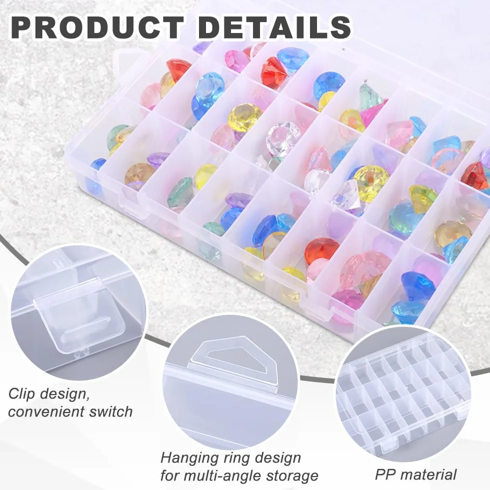 Scatola Portaoggetti Plastica 24 Scomparti Coperchio Trasparente Regolabile Organizer per Perline, Viti