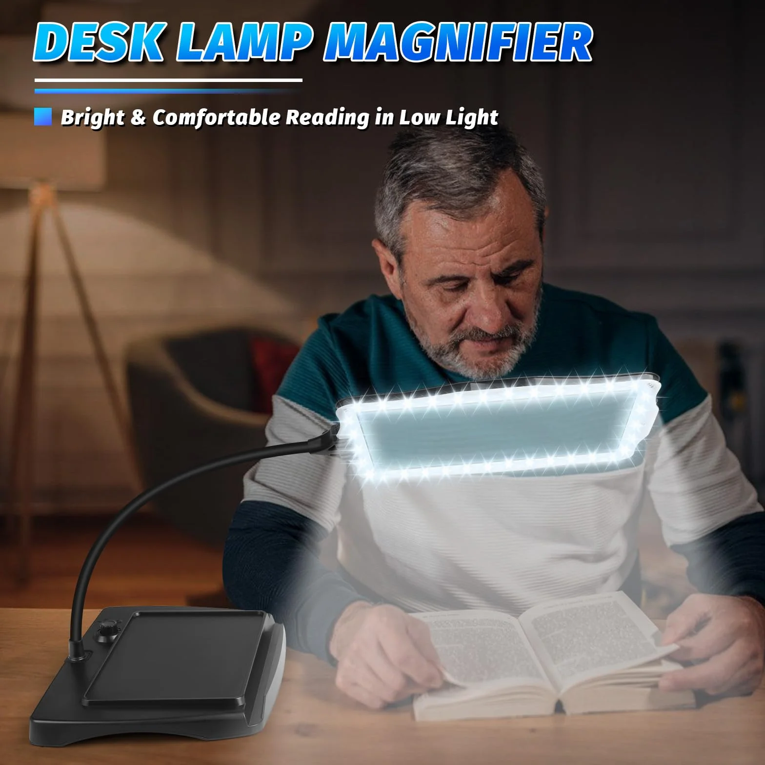 NZQXJXZ 10X Ricaricabile Lente Ingrandimento con Luce e Supporto, Lampada di Ingrandimento da Scrivania a 50 LED, Grande Lente di Ingrandimento per Lettura, Cucito, Artigianato, Pittura, Fai Da Te