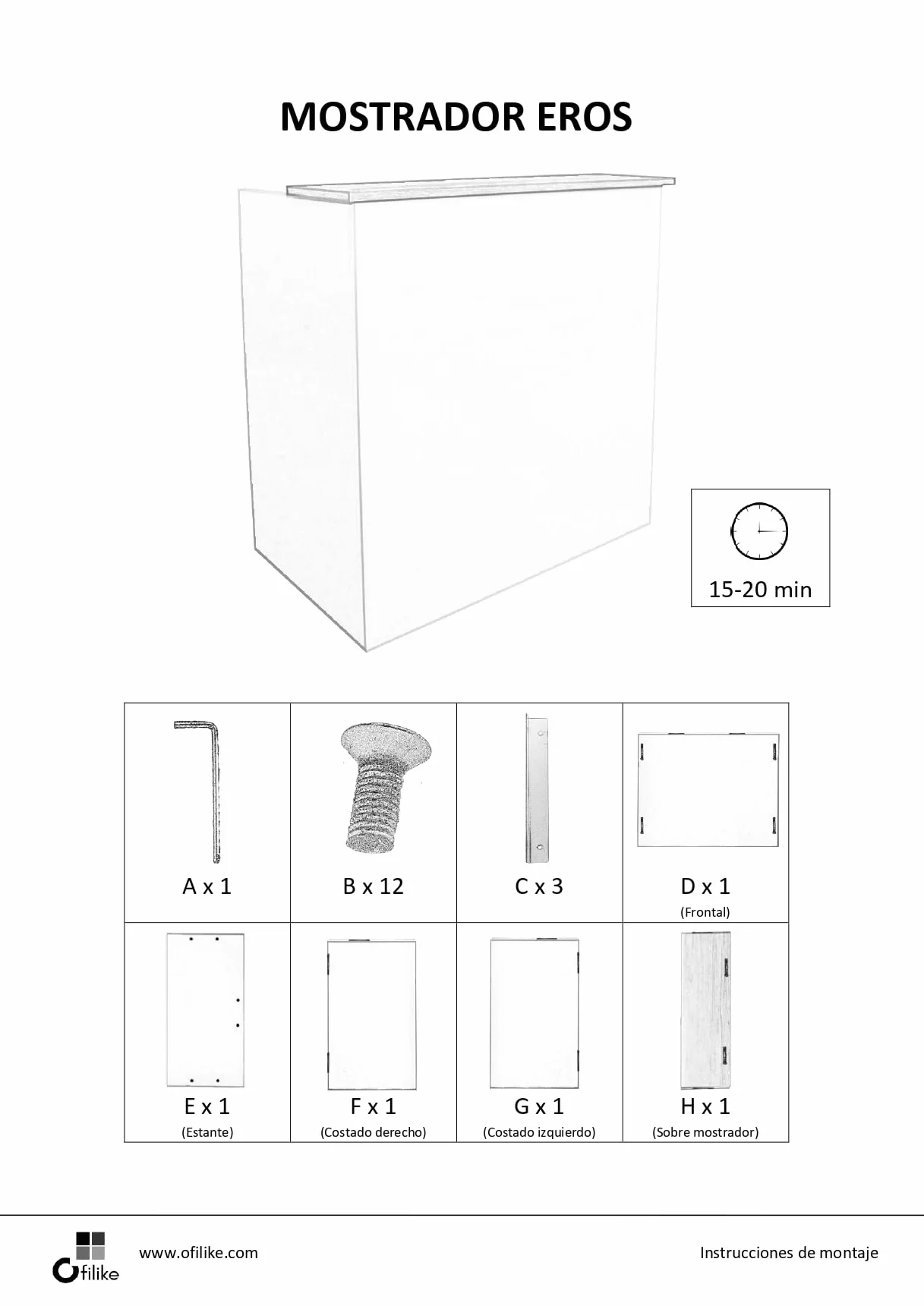 Contatore Eros, Modello semplice. Tavolo da reception per ufficio e affari (160 cm di larghezza, bianco)
