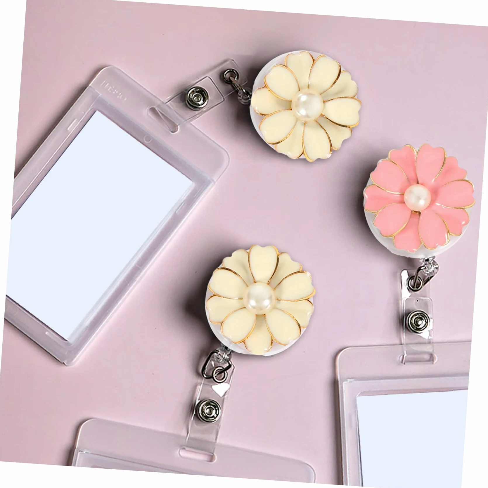 Operitacx 10pezzi Portanomi Retrattile Con Clip Porta Badge Elegante Per e Uffici Design Fiore Perla e Perla Accessorio Pratico Per Tessere Id