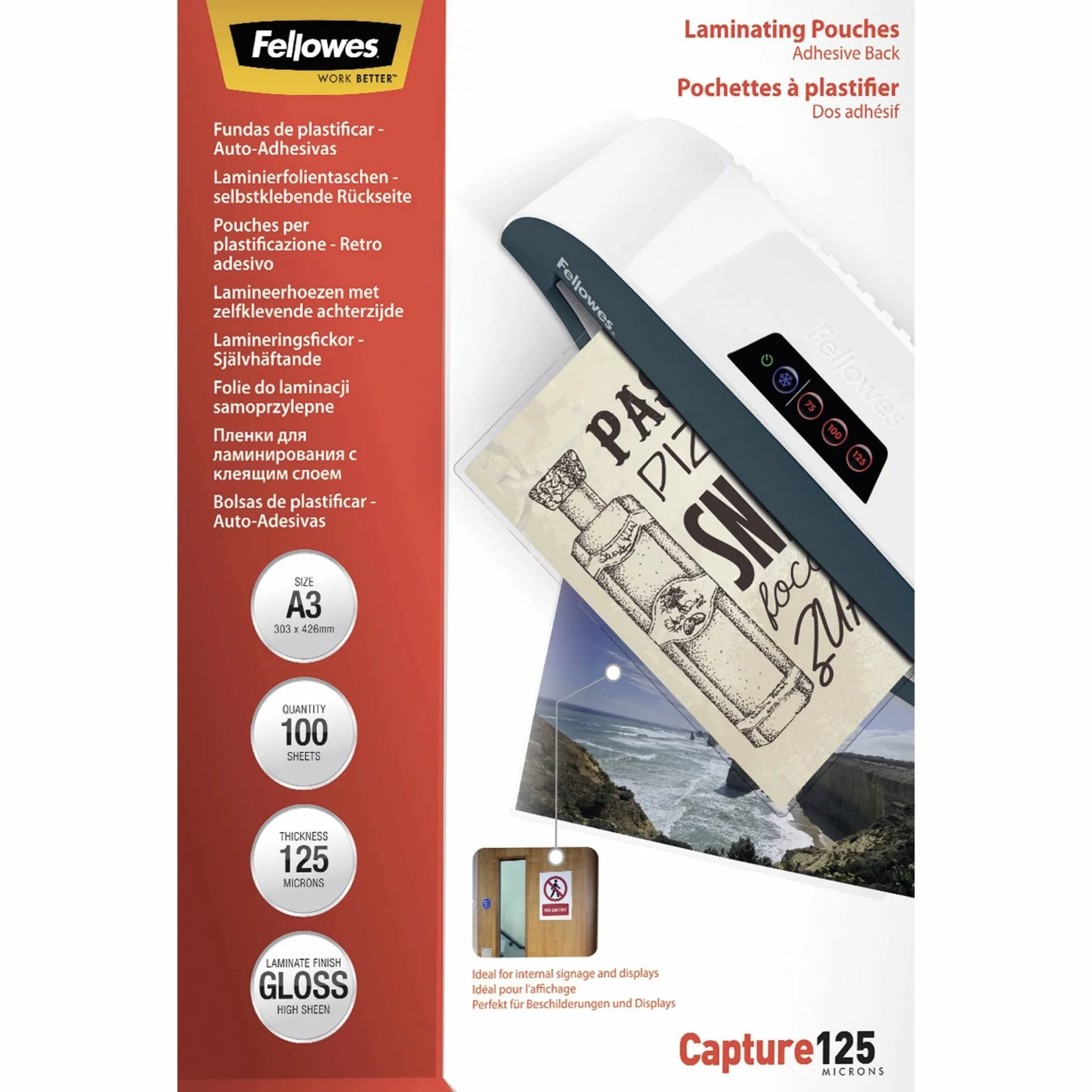 Fellowes 5329001 Pouches A3, Formato A3, 125 Micron, Confezione da 100 Pezzi, Trasparente